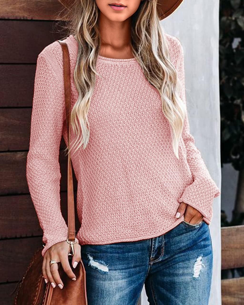 Ebifin Women's Solid Color Crew Neck Pullover Sweater - Lightweight Knit Casual Warm Sweater for Fall & Winter | Perfect for Office, Travel and Everyday Wear