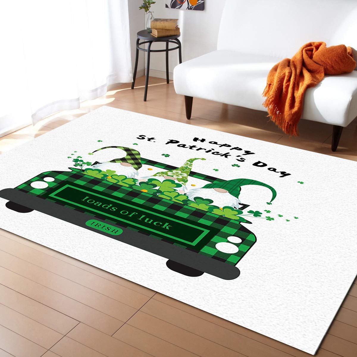 St. Patrick's Day Checker Truck with Gnome Clover Area Rug 2'7