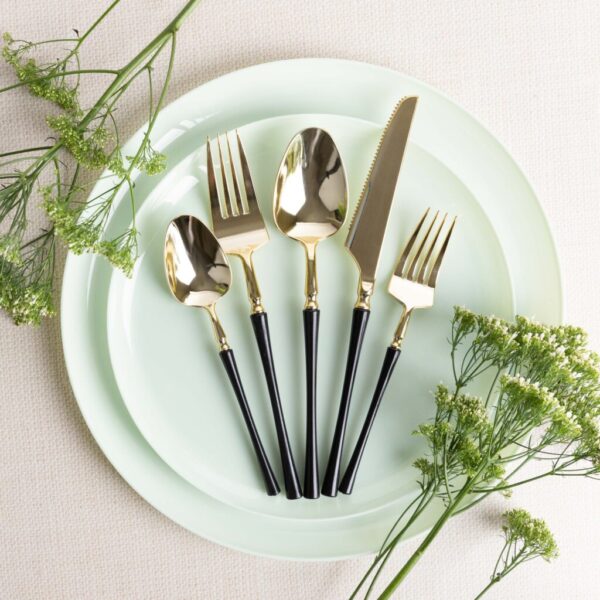 Premium Infinity Collection Gold & Black Flatware Set - 20-Piece Elegant Cutlery for Fine Dining, Parties & Gifts