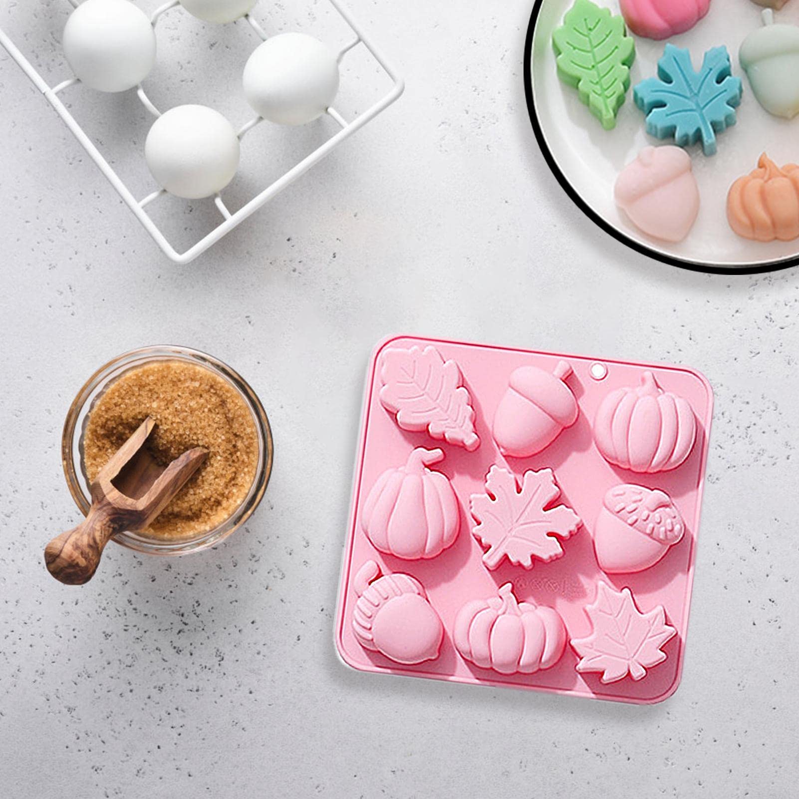 9-Piece Fall Fondant Molds Set - Pumpkin, Leaf & Acorn Silicone Molds for Baking, Autumn Harvest Theme Cake Decorating - Perfect for Pudding, Chocolate, Hard Candies & Desserts (Halloween, Thanksgiving Party Decor)