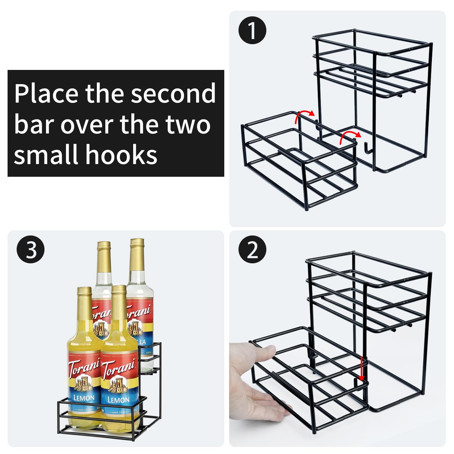 4-Tier Coffee Syrup Rack Organizer - Holds 4 Bottles for Coffee Bar, Kitchen & Home - Perfect for Storing Syrups, Wine, Salad Dressings & Condiments - Space-Saving Storage Solution for Bars, Cafes & Family Kitchens