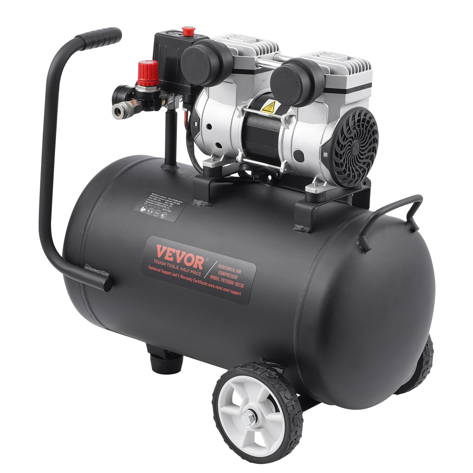 VEVOR 8 Gallon Steel Tank Air Compressor, 1HP 2.2 CFM@90 PSI Oil-Free, 120PSI Max Pressure, 80dB Ultra Quiet Portable Compressor for Auto Repair, Tire Inflation, Spray Painting - Ideal for Home Garage, DIY Projects, and Professional Workshops