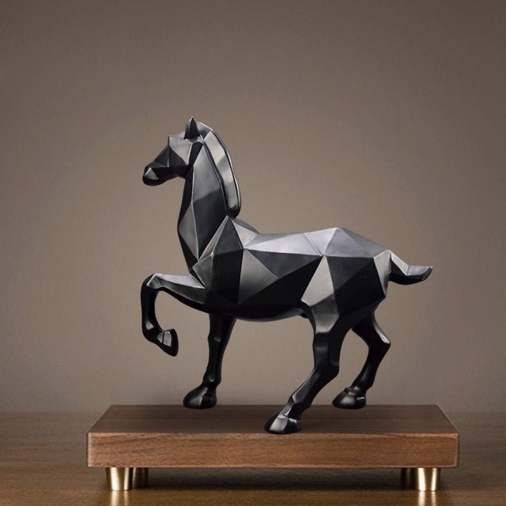 Abstract Geometric Black Horse Sculpture - Unique Resin Animal Figurine, Handcrafted Home & Office Decor for Living Room, Bedroom, Desktop - Perfect Gift for Art Collectors & Modern Interior Design