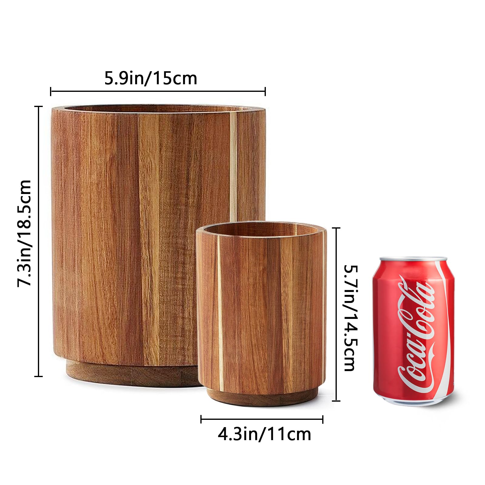 Premium Acacia Wood Kitchen Utensil Holder - 360° Rotating Organizer with 7.3