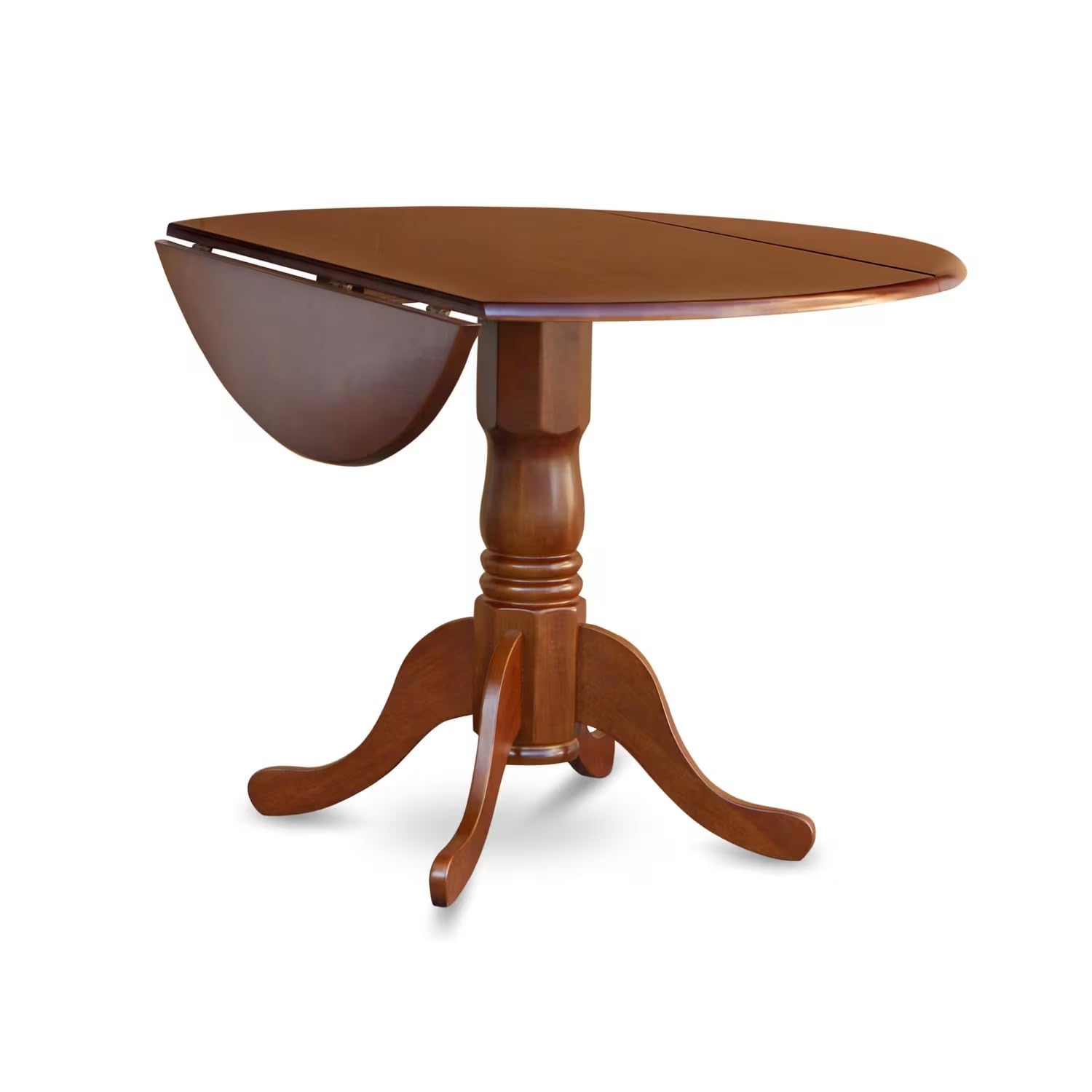 East West Furniture 3-Piece Round Dining Table Set with Drop Leaf & 2 Upholstered Chairs, 42x42 Inch, Saddle Brown - Perfect for Small Spaces, Breakfast Nooks & Cozy Apartment Dining
