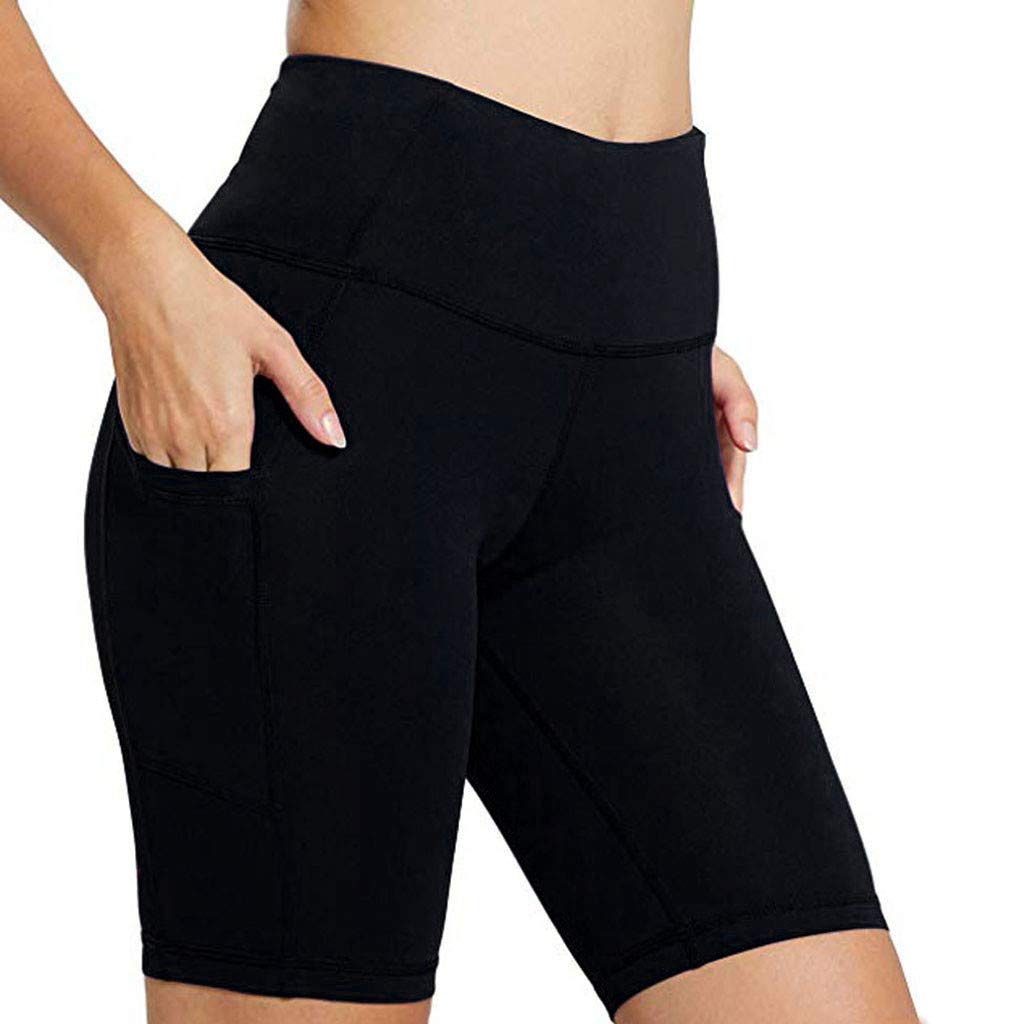 Hessimy Women's High Waist Bike Shorts with Side Pockets - Workout Yoga Running Compression Exercise Shorts for Women - Perfect for Gym, Cycling, Yoga & Outdoor Activities