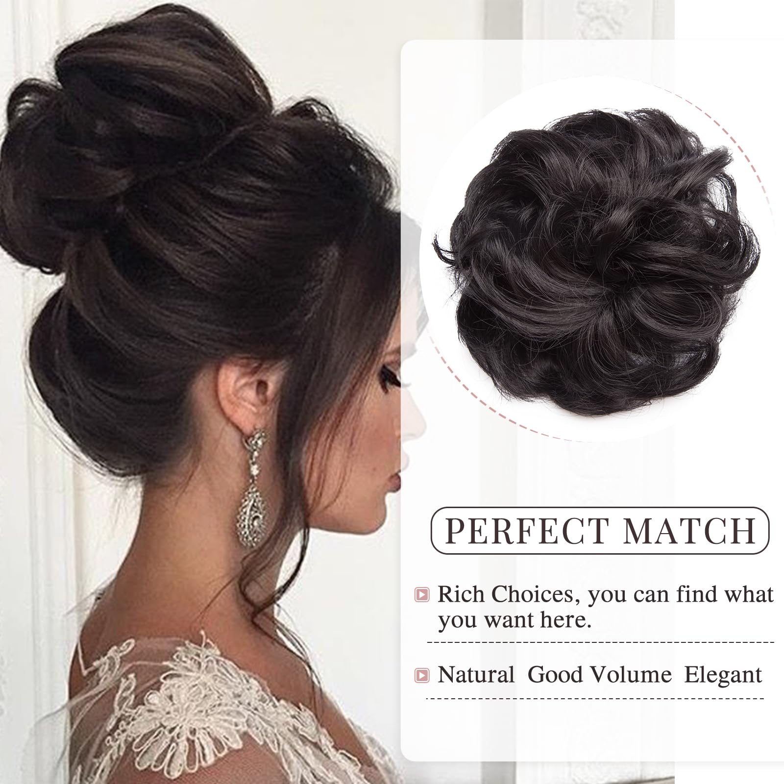 Messy Hair Scrunchies & Hair Bun Extensions - Curly Wavy Hair Pieces for Women | Updo Ponytail Hair Donut & Chignons | Natural Black Hair Accessories for Everyday, Party & Wedding Hairstyles