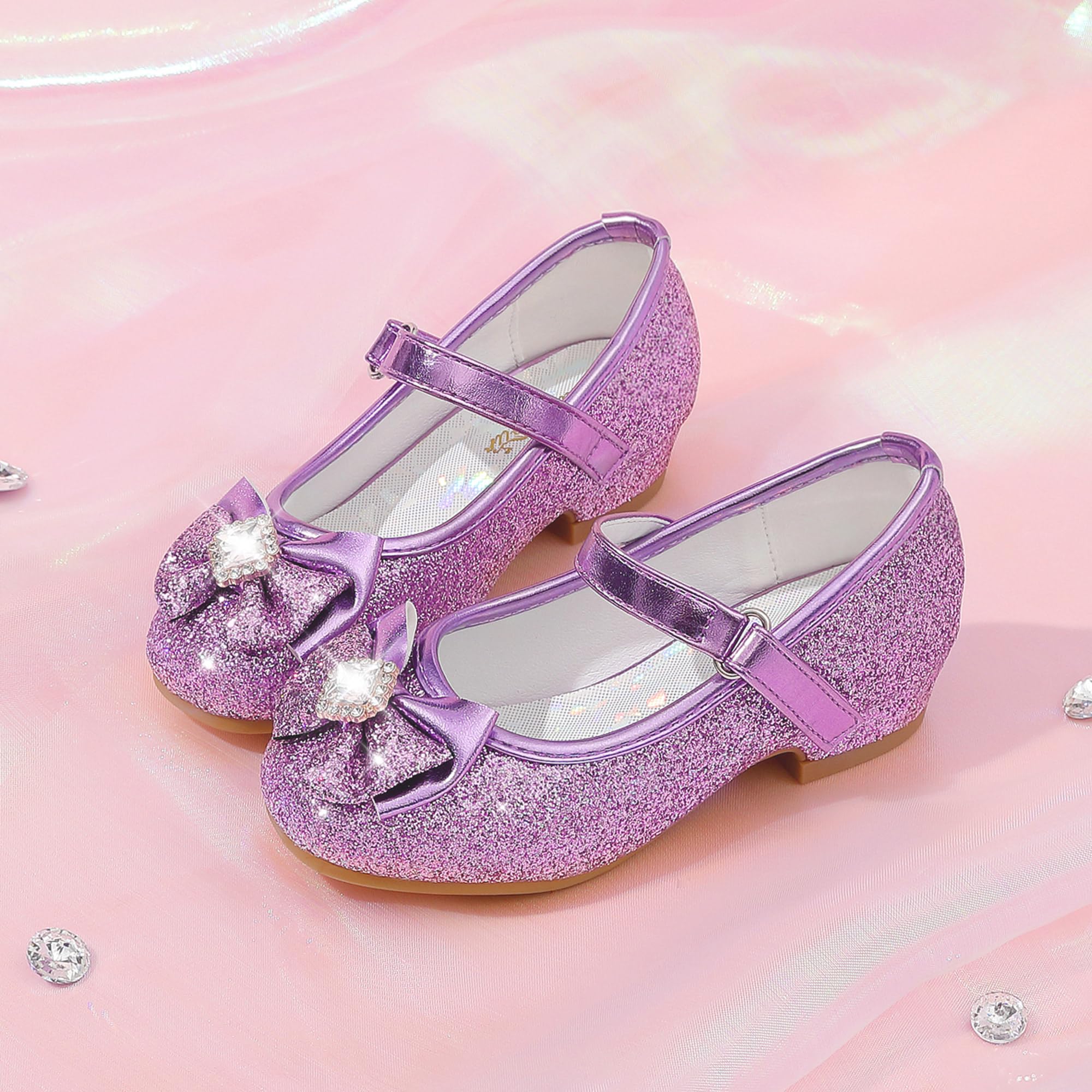 Furdeour Girls Mary Jane Dress Shoes - Glitter Princess Heels for Wedding, Flower Girl & Bridesmaid | Toddler & Kids Formal Occasion Shoes for Parties, Pageants & Special Events