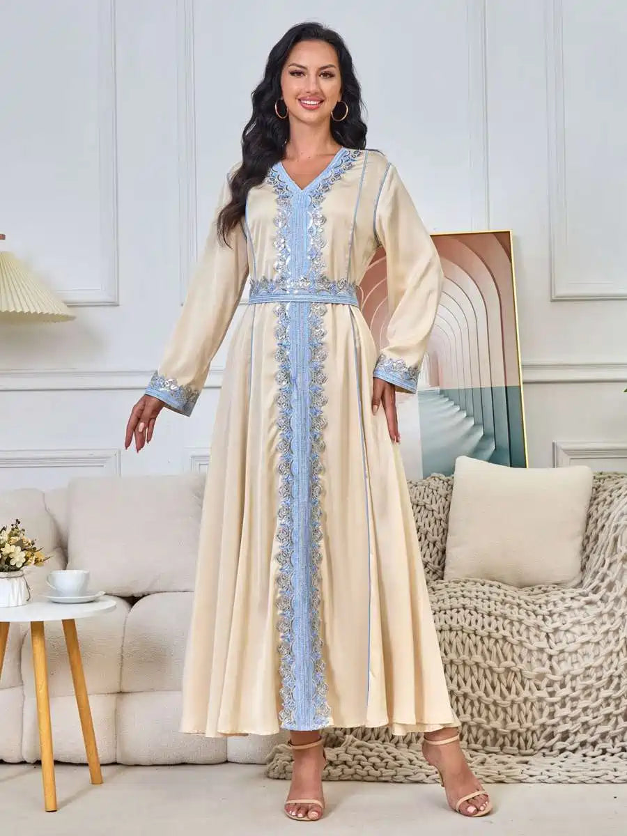 Elegant Eid Dress with Embroidery & Sequins - Flowy Caftan Kaftan for Party, Wedding & Special Occasions | Perfect for Festive Celebrations, Bridal Showers & Evening Events