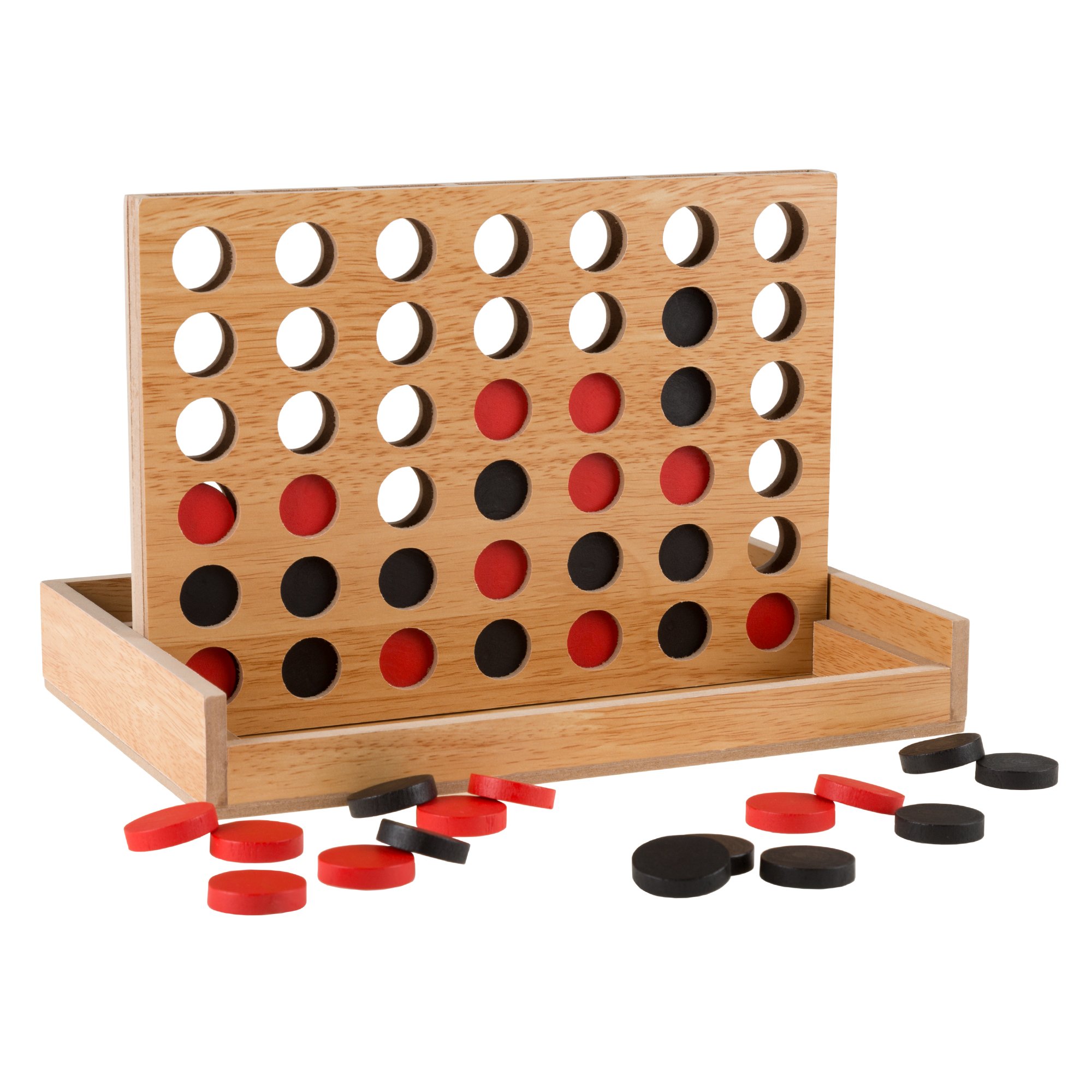 Classic Four in a Row Wooden Travel Board Game for Adults, Kids, Boys & Girls by Hey! Play! - Perfect for Family Game Nights, Travel, and Indoor Fun
