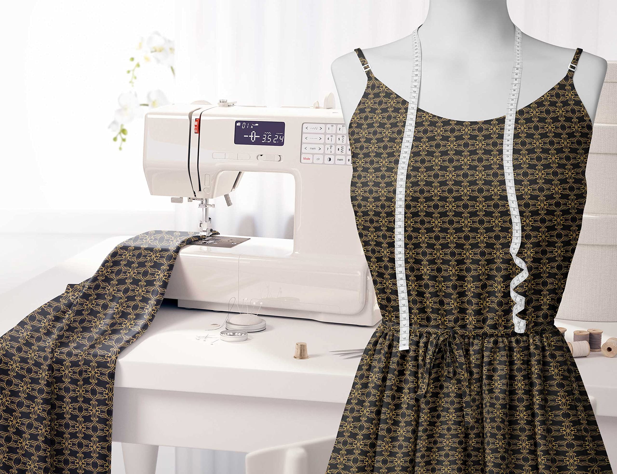 Soimoi Moss Georgette Brown Fabric by The Yard - 42 Inch Wide Filigree Damask Print Material - Elegant Printed Fabric for Dresses, Curtains & Home Decor Projects