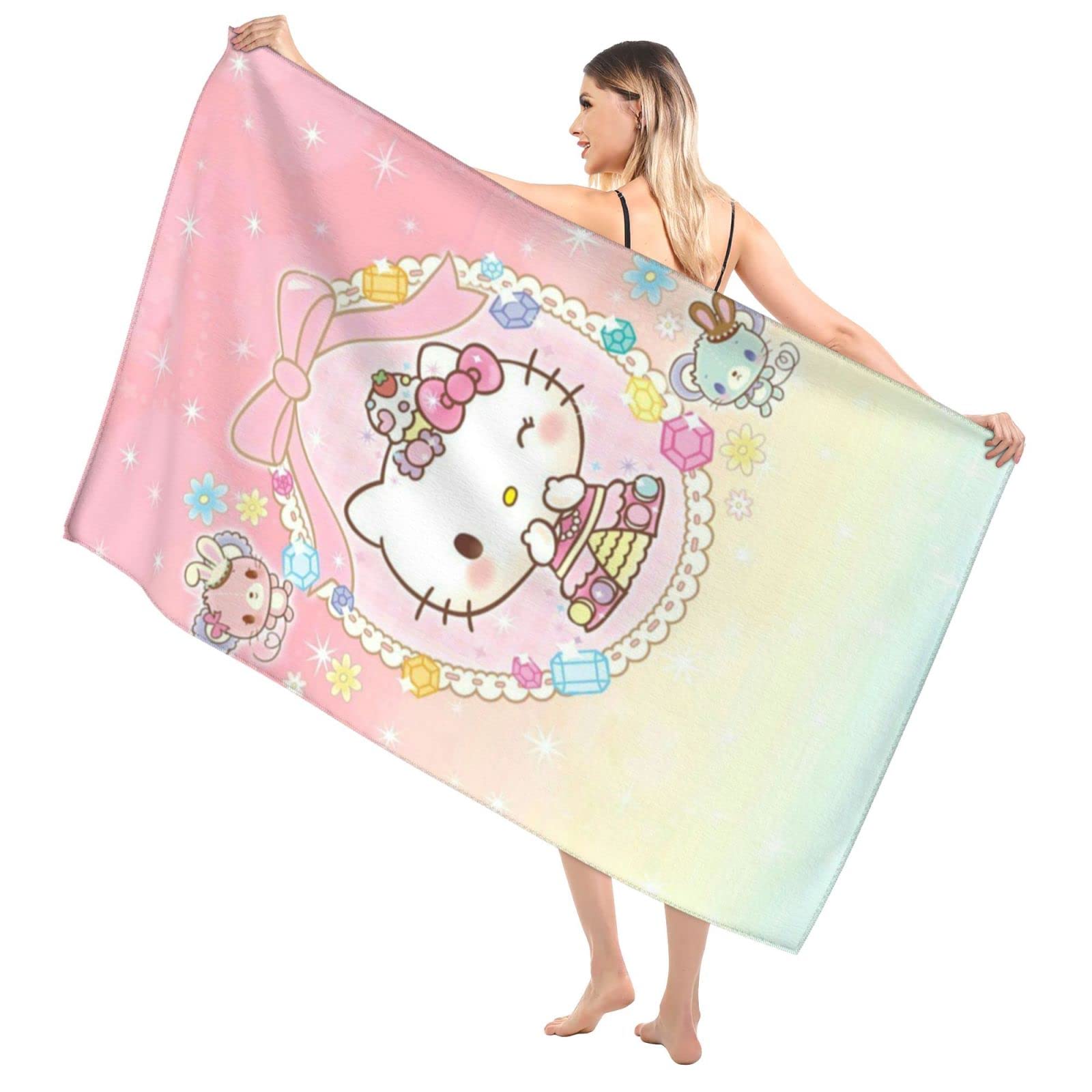 Microfiber Sand-Free Beach Towel Blanket - Quick Dry, Super Absorbent, Lightweight & Thin - Perfect for Travel, Pool, Swimming, Beach, Camping, Yoga & Gym - Cat Design