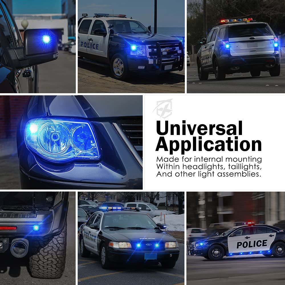 Xprite Blue LED Hideaway Strobe Police Lights Kit - 20 Flashing Modes with Control Panel for Headlights & Taillights - Emergency Warning Lights for POV Vehicles, Volunteer Cars, Trucks & SUVs (8PC Set) - Perfect for Roadside Assistance, Security Patrols & Emergency Response