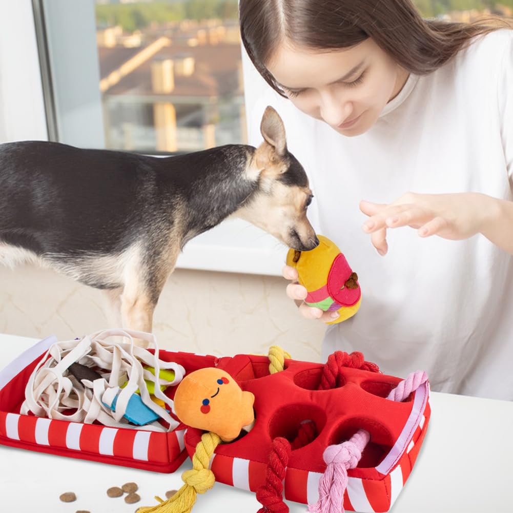 Interactive Squeaky Snuffle Hide & Seek Tug Rope Plush Dog Toys - Natural Foraging Nose Work Chew Toys for Small & Medium Puppies - Boredom Relief & Anxiety Soothing - Perfect for Indoor Play, Training & Mental Stimulation