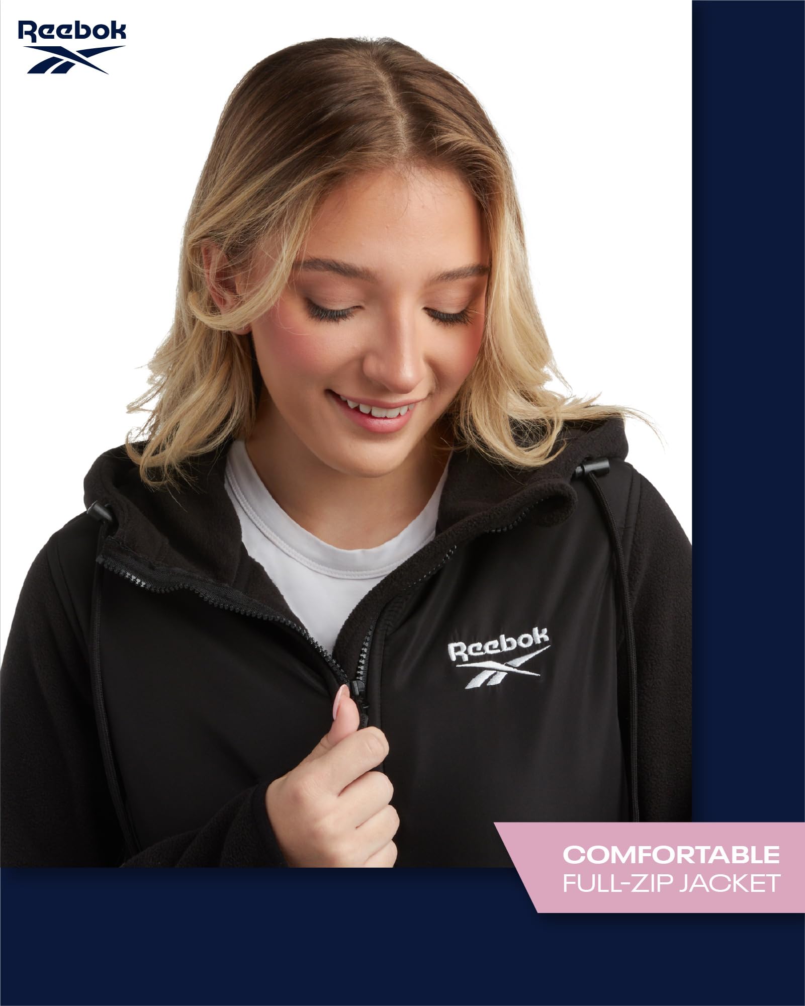 Reebok Women's Polar Fleece Lightweight Jacket - Soft Warm Sweatshirt Coat for Running, Hiking & Outdoor Activities (Sizes S-XL)