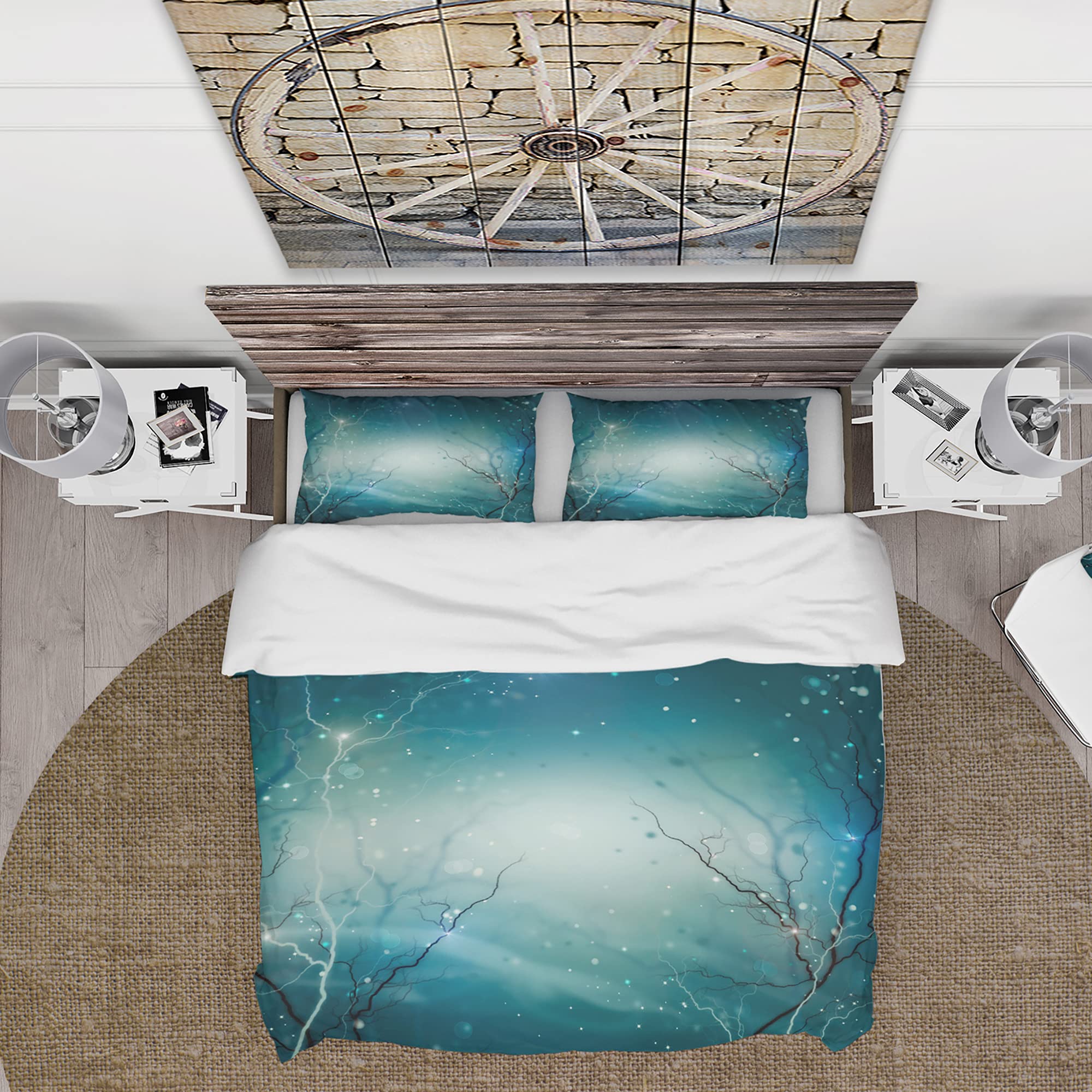 Blue Winter Fantasy Forest Traditional Duvet Cover Set - Twin Size 3-Piece Landscape Bedding | All-Season Comfort for Cozy Bedrooms & Guest Rooms