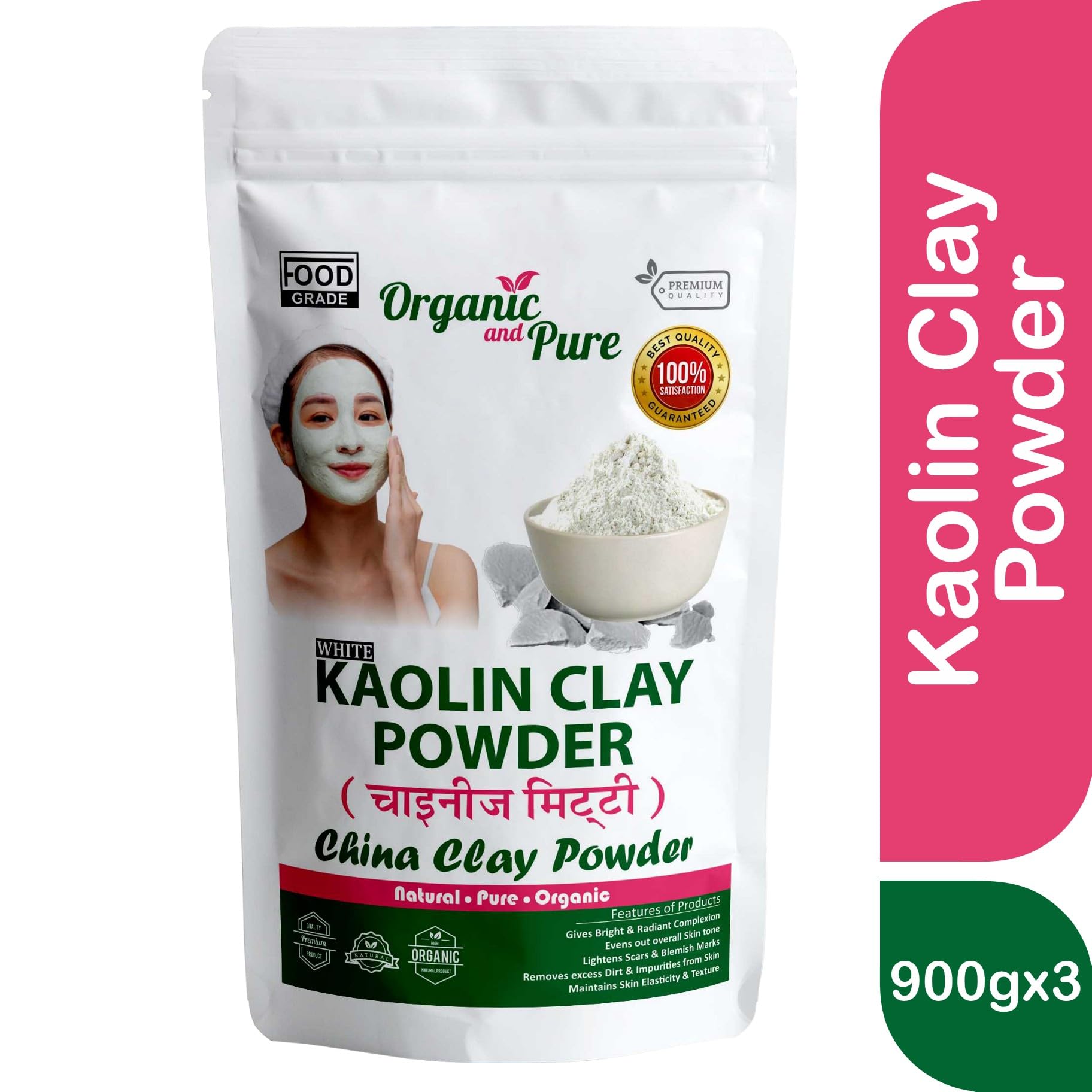**Organic & Pure Kaolin Clay Powder for Skin Whitening, Acne Treatment & Hair Care – 2700g White China Clay for DIY Face Masks, Detox & Natural Skincare (Pouch Pack)**    **Usage:** Perfect for homemade face masks, deep cleansing, acne treatment, hair detox, and natural skincare routines.