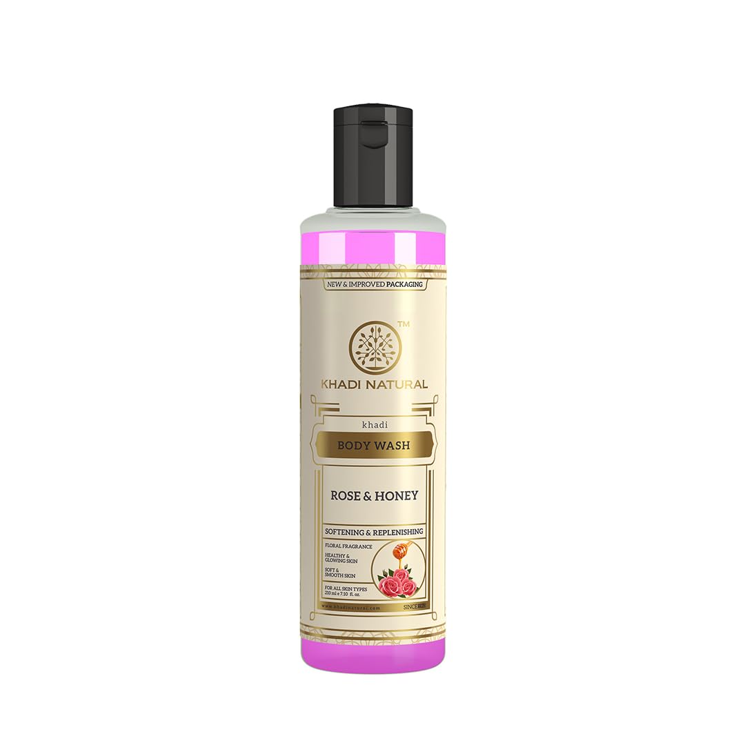 Khadi Natural Rose & Honey Body Wash - Deep Cleansing & Moisturizing for All Skin Types | Soothing Floral Scent | 210ml | Perfect for Daily Shower & Relaxing Bath Time
