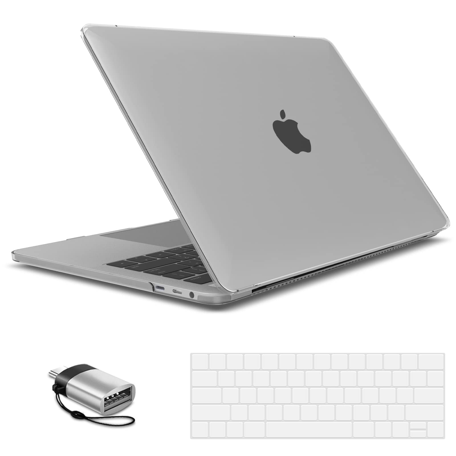 IBENZER Hard Shell Case for MacBook Pro 15 Inch (2016-2019 Models A1990/A1707) with Keyboard Cover & USB-C Adapter - Crystal Clear Protective Cover for Touch Bar MacBook - Perfect for Office, Travel & School Use
