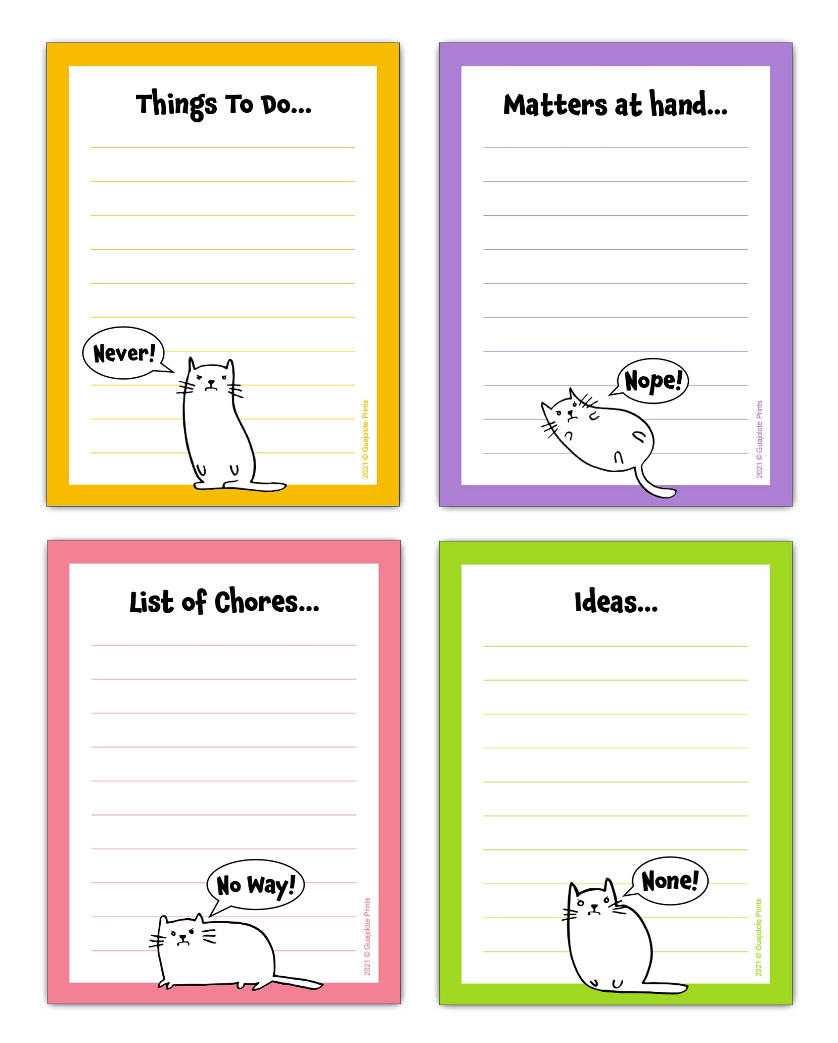 Funny Sarcastic Cat Notepads (4-Pack) - 4 x 5.25 Inch Cute Office Supplies, Perfect Gift for Coworkers & Friends - Great for Desk Notes, To-Do Lists & Office Humor