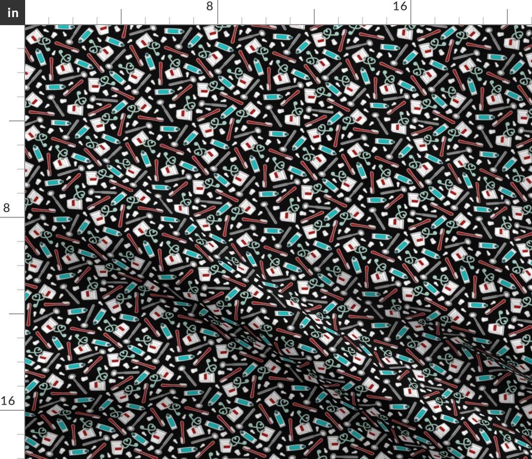 Cute Dentist Dental Print Black Small Scale Teeth Toothbrush Cotton Fabric - Fat Quarter for Sewing, Quilting, Apparel & Crafts | Perfect for DIY Scrubs, Face Masks & Home Decor
