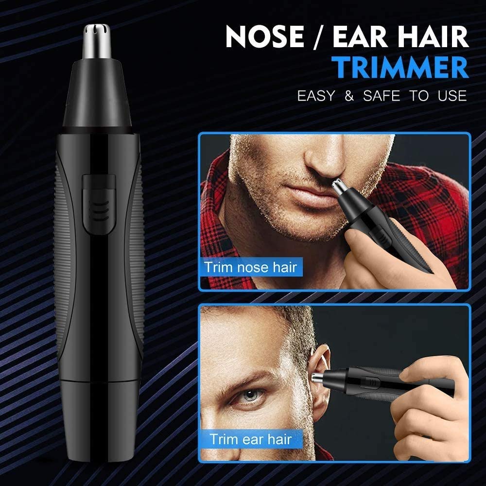 KouRy Painless Nose & Ear Hair Trimmer for Men & Women - Rechargeable Battery-Operated Facial Grooming Kit with Easy Clean Design (Black) - Perfect for Travel, Home Use & Personal Grooming