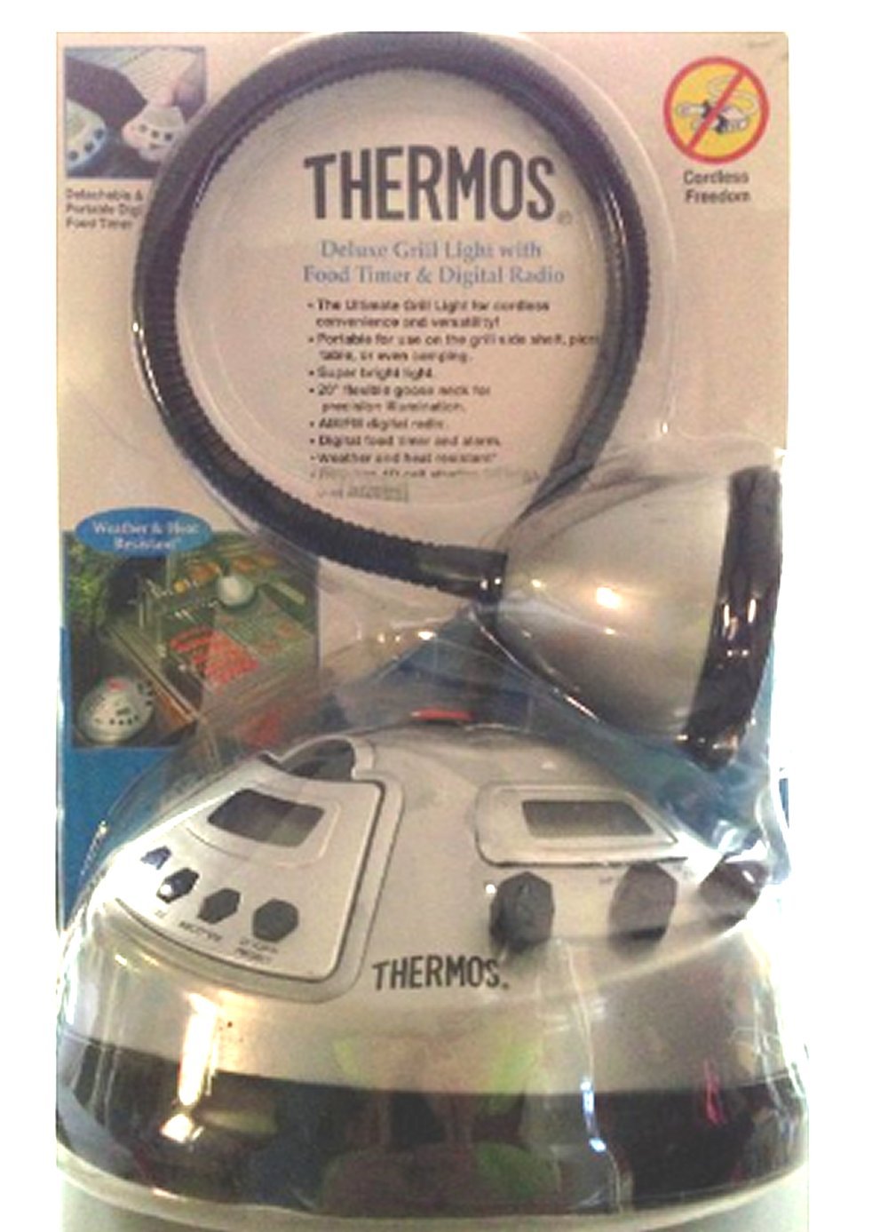 Premium Thermos Grill Light with Built-in Food Timer & Digital Radio - Perfect for Outdoor BBQ, Camping, and Backyard Cooking