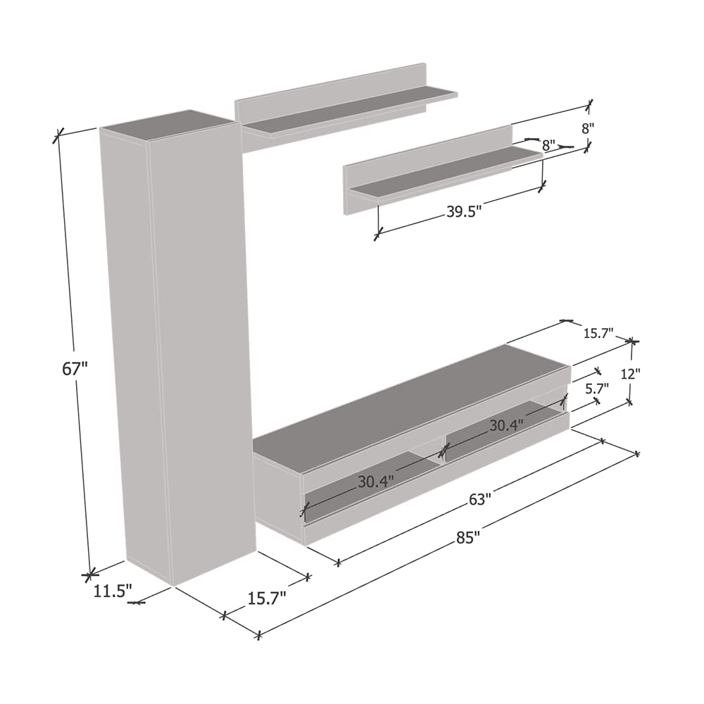 Modern White Floating TV Stand with Storage & LED Lights - Wall-Mounted Entertainment Center for Bedroom & Living Room - Meble Furniture Fly G1 34