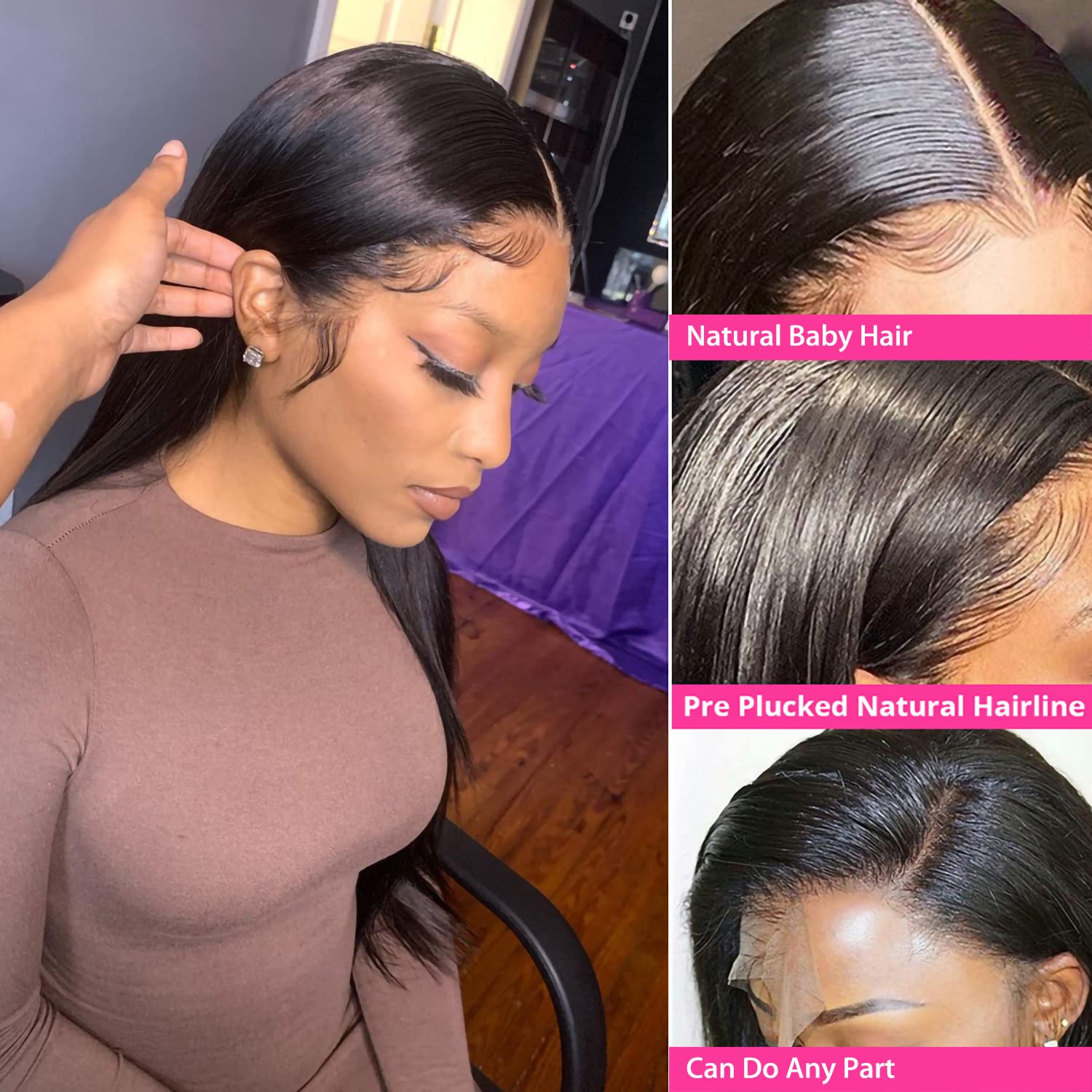 13x6 HD Transparent Lace Front Human Hair Wig - Pre Plucked with Baby Hair & Bleached Knots | 180% Density Straight Lace Wig for Black Women (26 Inch) | Perfect for Daily Wear, Cosplay & Special Occasions