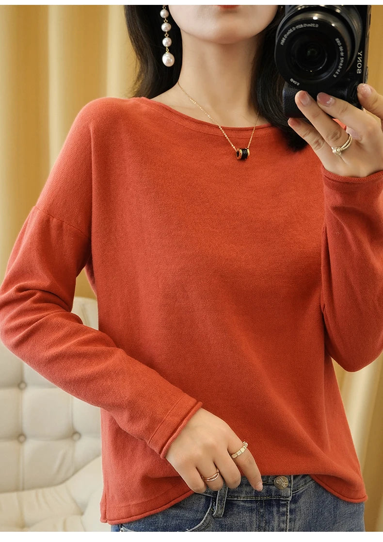 Soft Cotton O-Neck Pullover Knit Sweater for Women - Cozy Winter Wear & Casual Outfits