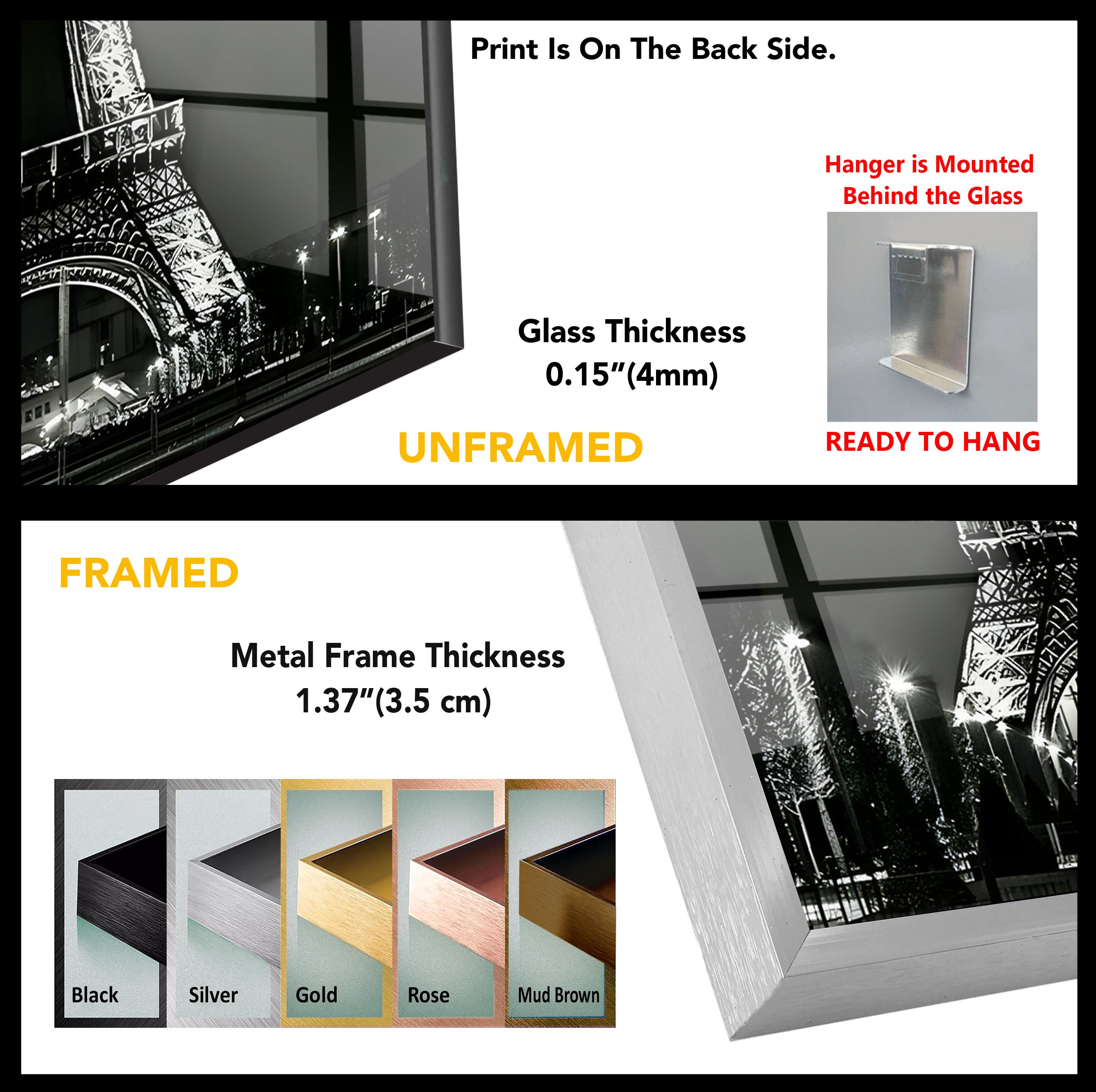 Elegant Black and White Eiffel Tower Glass Wall Art - Parisian Home Decor for Living Room, Bedroom & Office