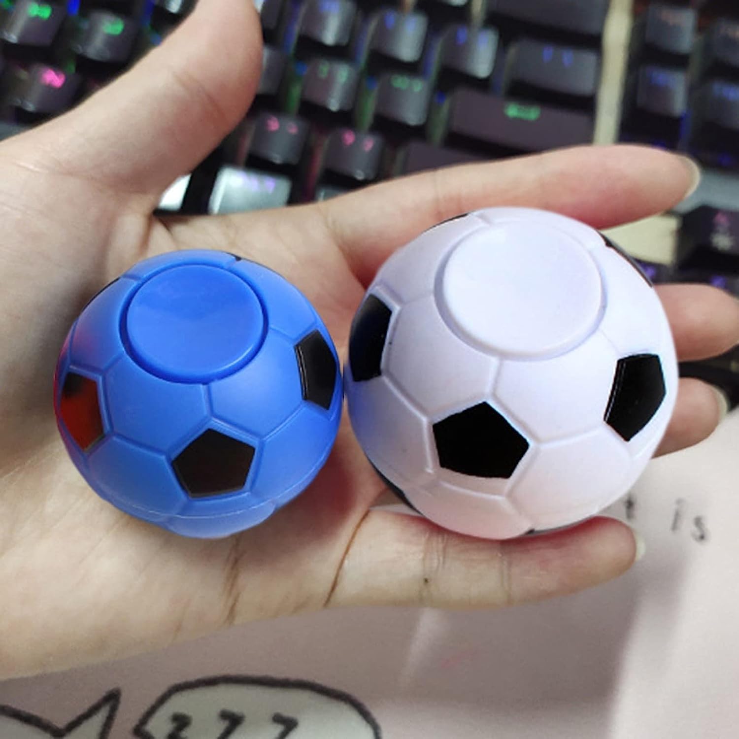 Stress Relief Soccer Ball Ornament - 3.5/5.5cm Rotatable Football Desk Toy for Adults | Hand Therapy & Anxiety Relief | Office, Home Decor & Fidget Toy for Soccer Fans