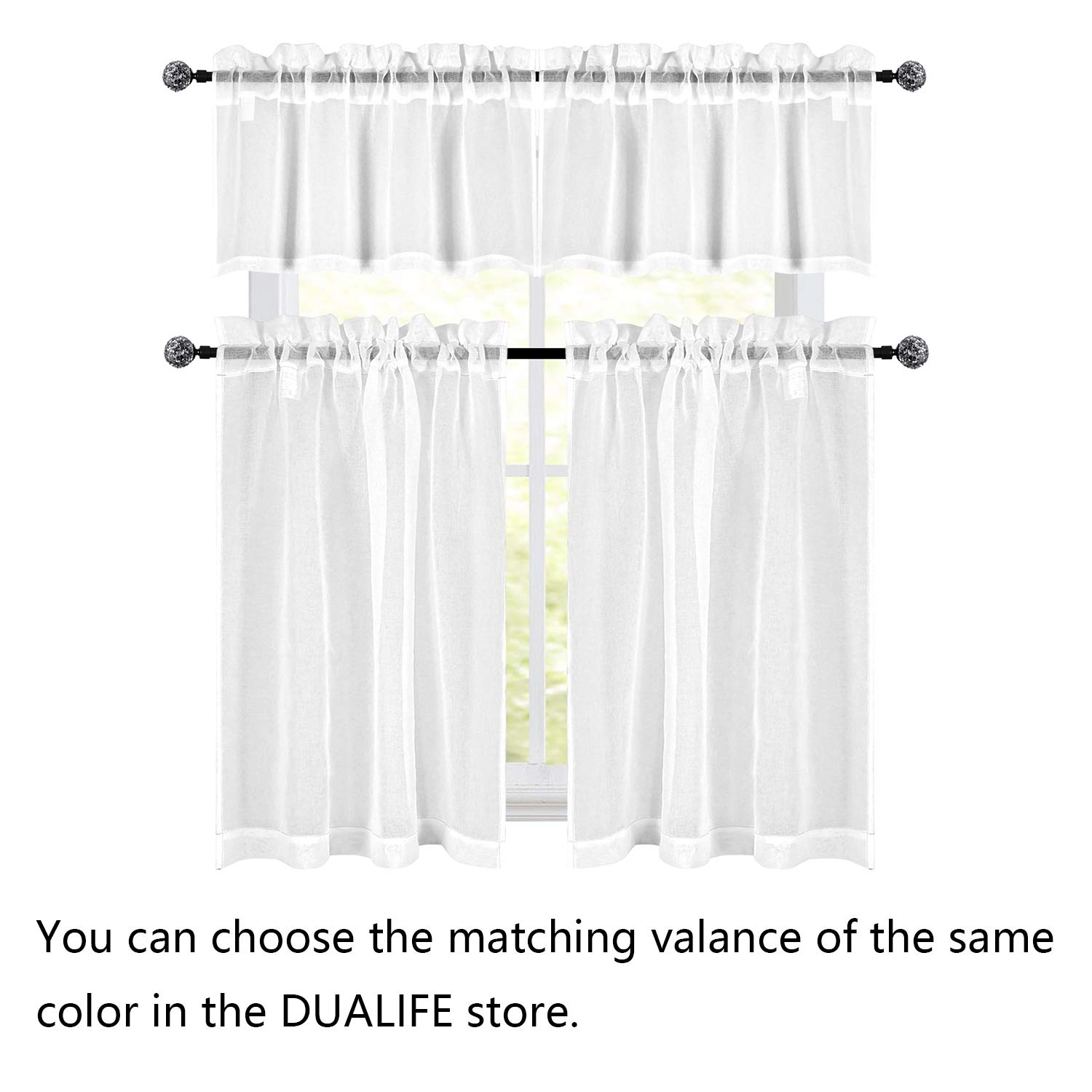 36 Inch White Sheer Kitchen Curtains - Rod Pocket Tier Cafe Curtains, Linen-Like Semi-Sheer Drapes for Privacy, Perfect for Basement Bathroom & Small Windows (34x36 Inch) | Ideal for Kitchen, Cafe, Half Window & Home Decor