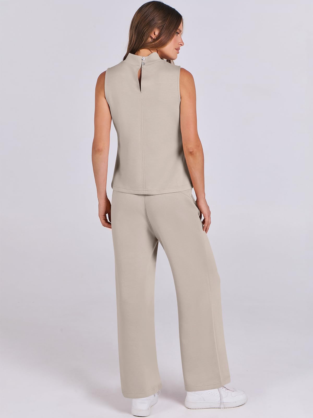 ANRABESS Women's 2-Piece Lounge Set - Summer Mock Neck Top & Wide Leg Pants Casual Outfit | Comfortable Travel Clothes & Home Wear | 2024 Fashion Tracksuit for Vacation, Yoga, and Relaxation
