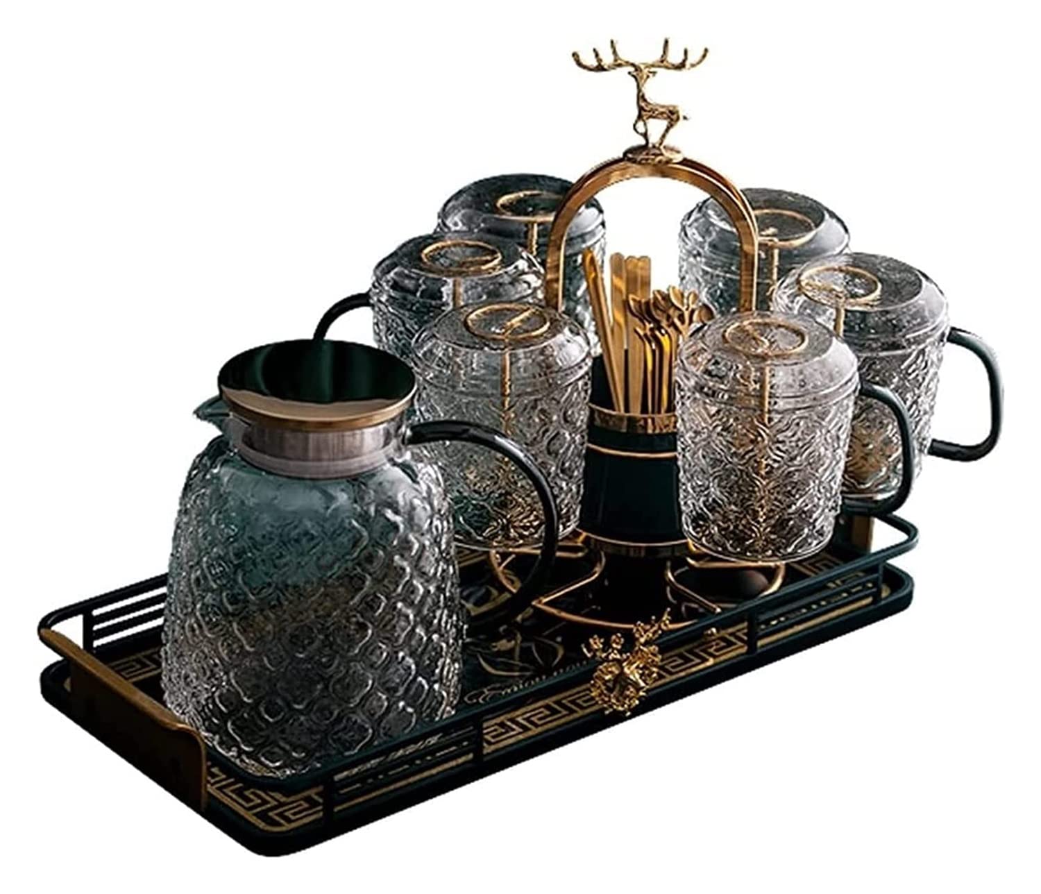 Premium Glass Tea Set with Heat-Resistant Teapot & Cups - Elegant Water Pitcher for Home, Living Room & Guest Serving - Perfect for Iced Tea, Hot Beverages & Entertaining (Color: B)