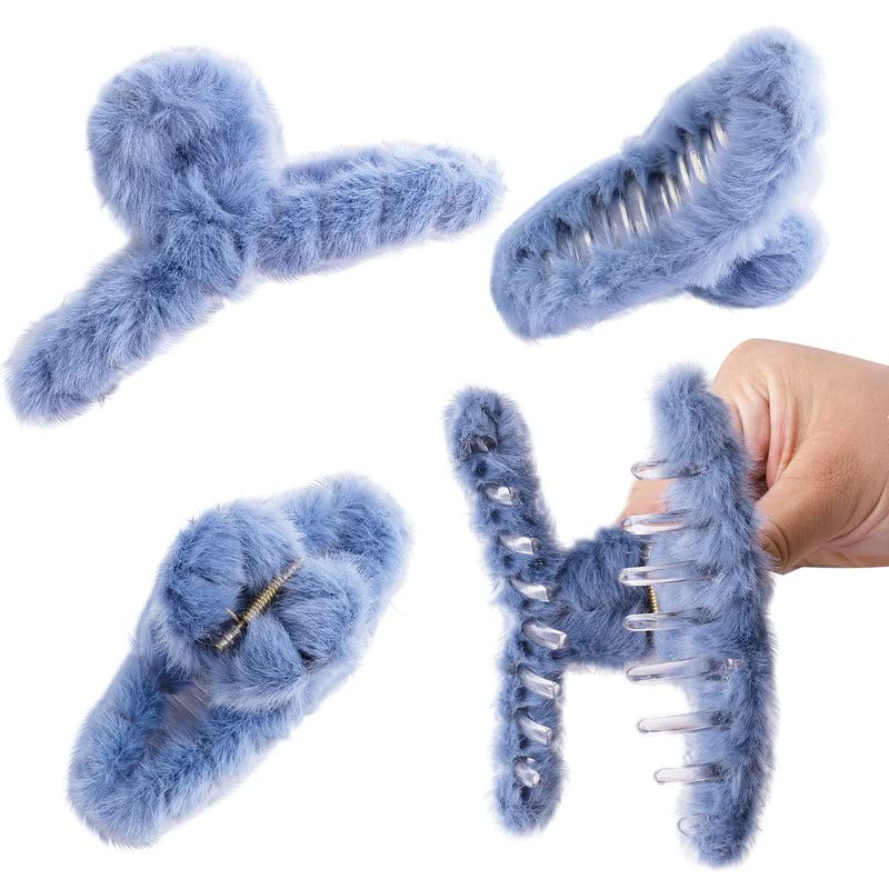 Shidara Fluffy Plush Hair Claw Clips - Non-Slip Super Grip Hair Accessories for Women & Girls with Thick Long Hair | 6-Piece Set | Perfect for Everyday, Work, Parties and Special Occasions