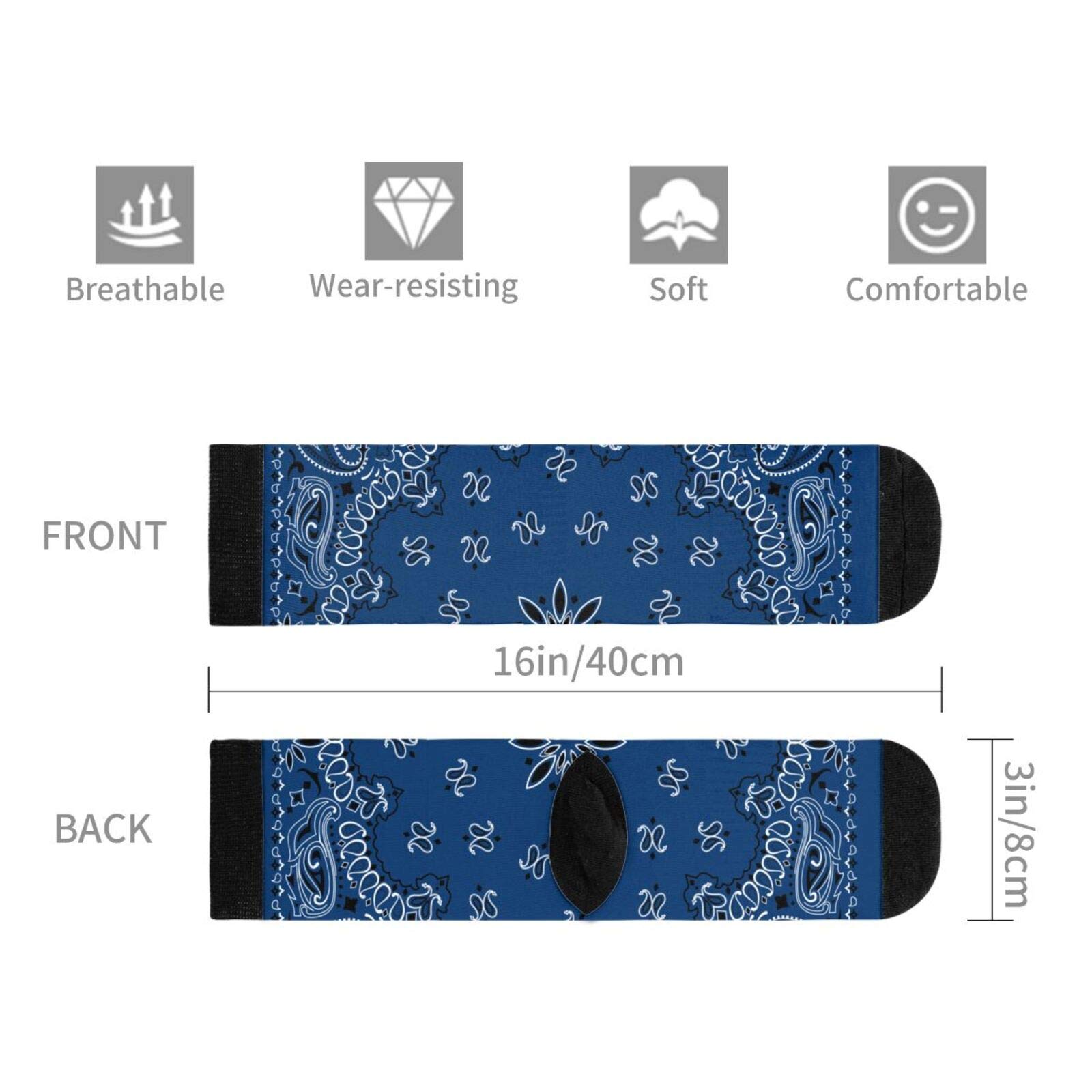 Black Border Blue Paisley Crew Socks - Mid Calf Dress Socks for Men & Women - Comfortable Casual Long Tube Socks for Boys & Girls - Perfect for Office, School & Everyday Wear