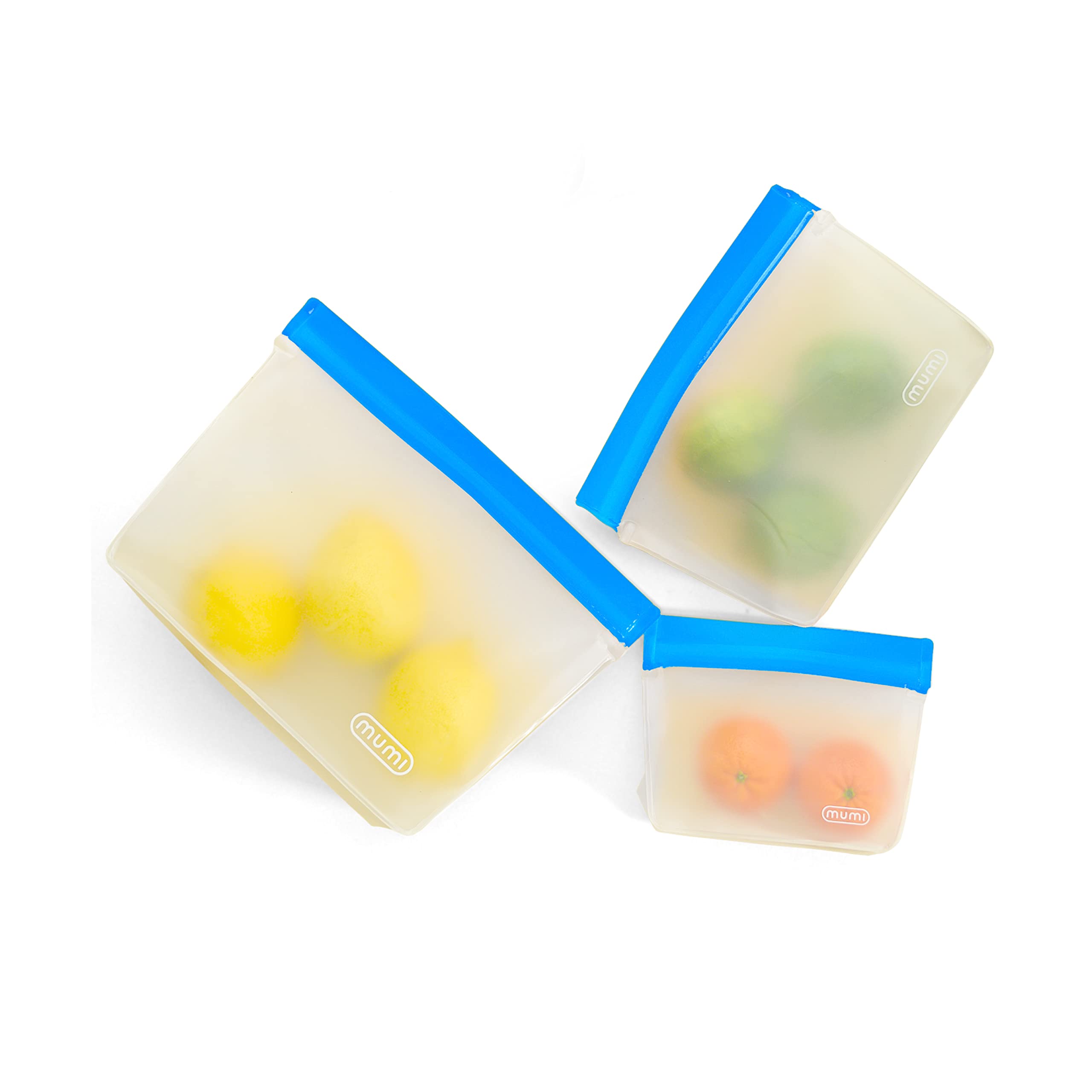 MUMI Reusable Zipper Storage Bags - 3 Pack Airtight Leakproof Food Bags for Meal Prep, Travel & Organizing - BPA Free Silicone Zip Lock Bags (Blue) - Perfect for Snacks, Freezer Storage & Camping Trips