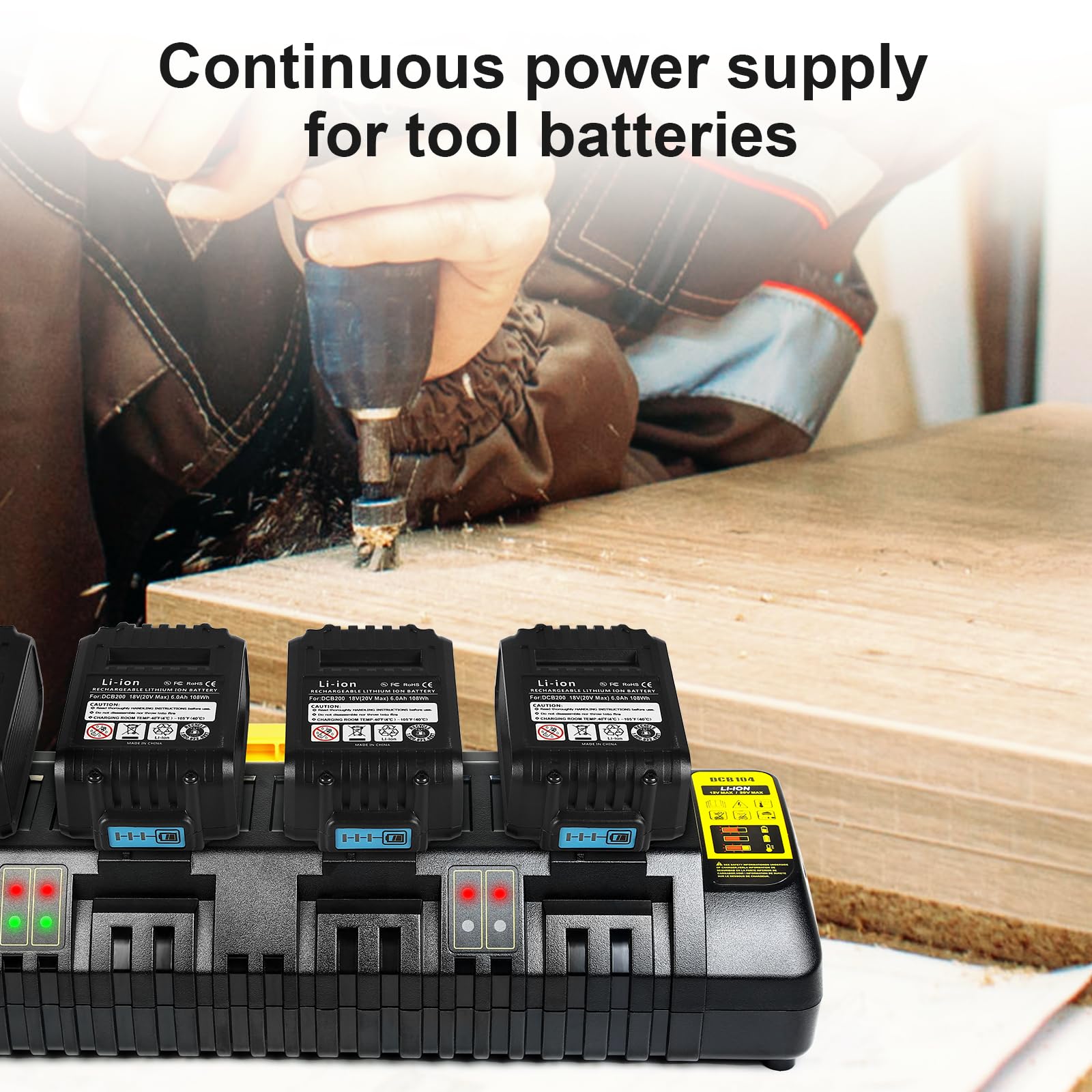 DCB104 Replacement Battery Charger Station for Dewalt 12V & 20V Max Batteries - Fast Simultaneous Charging | Perfect for Power Tools, Job Sites & DIY Projects