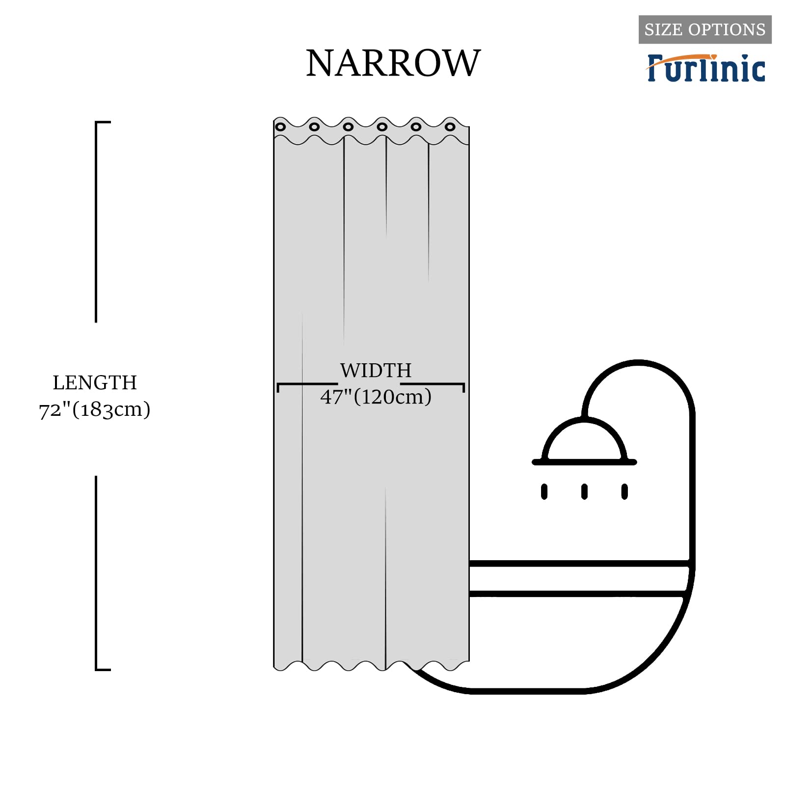 Furlinic No Hook Stall Shower Curtain - Small Narrow Fabric Bathroom Curtain with 6 Split Grommets, Waterproof & Machine Washable, Luxury Hotel Style, Light Grey, Half Size 48x72 Inch - Perfect for Small Bathrooms, Apartments, and RVs