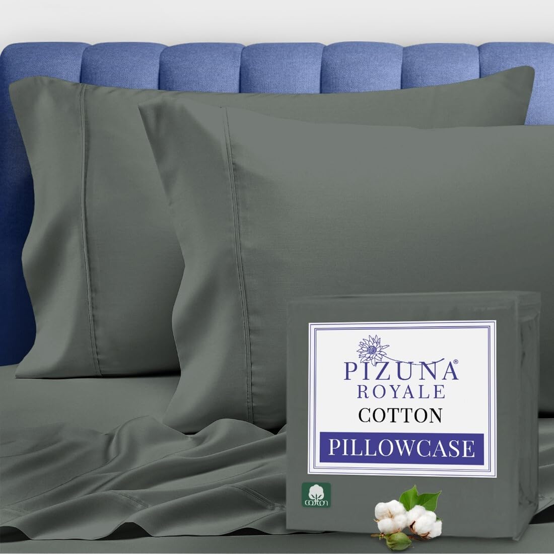 Luxury 100% Long Staple Cotton Queen Size Pillowcase - 1000 Thread Count Sateen Weave, Dark Grey, 4
