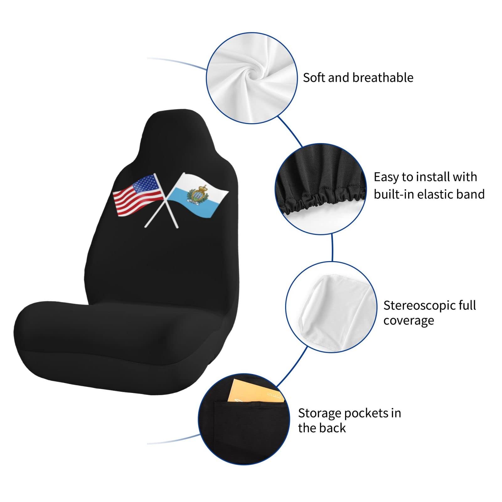 OKLRYNBV American & San Marino Flag Car Seat Covers - Universal Fit for Most Vehicles - Perfect for Patriotic Drivers & Car Enthusiasts