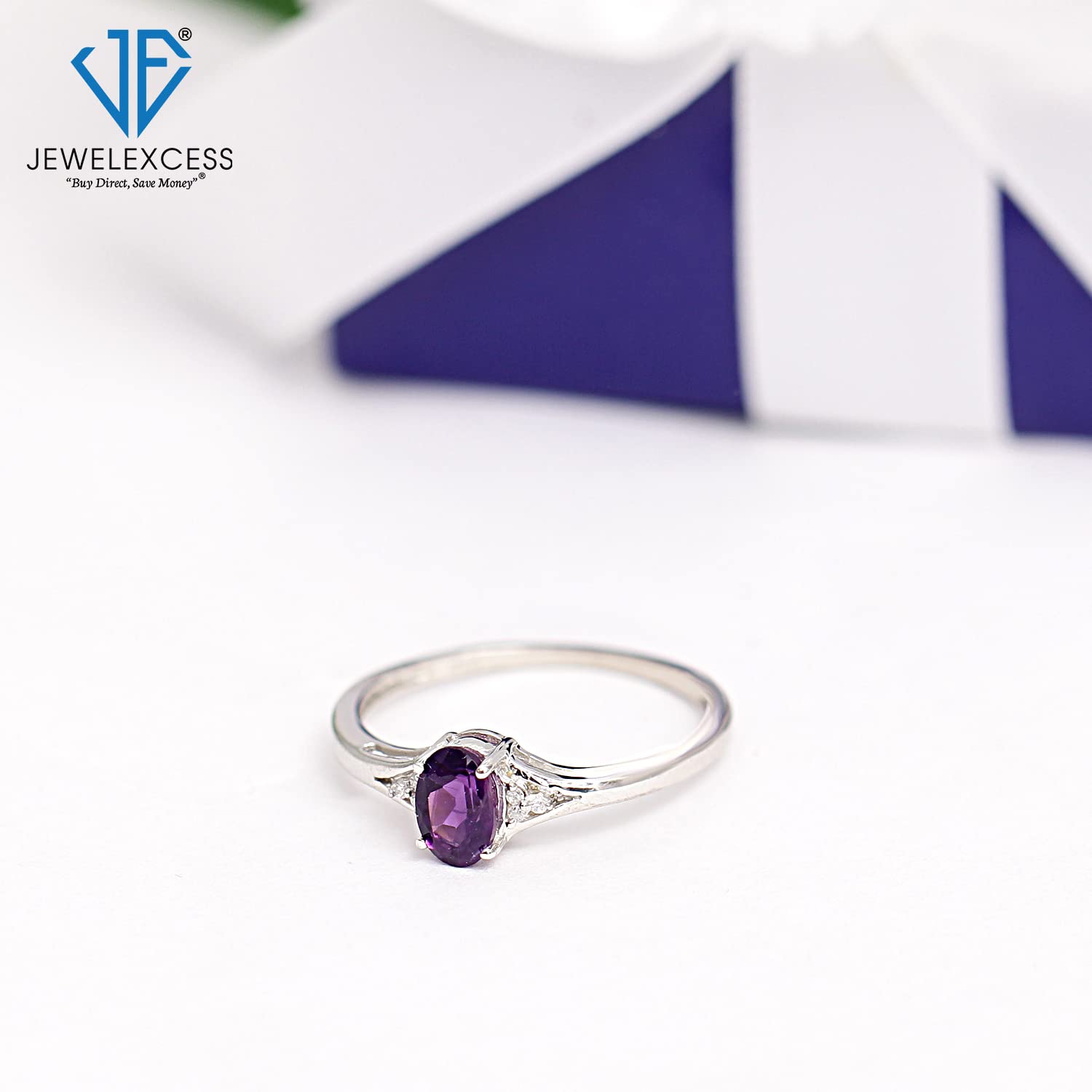 JEWELEXCESS Sterling Silver Birthstone Ring with White Diamond Accent | Hypoallergenic Gemstone Jewelry for Women | Perfect Gift for Birthday, Anniversary & Mother's Day