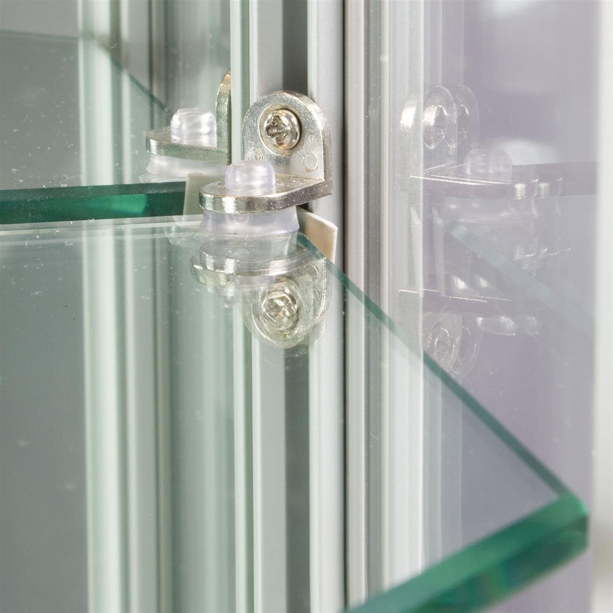 Displays2go Glass Wall Cabinets with LED Lights - Aluminum Frame & Tempered Glass Shelves in Silver (WC606LEDS) | Perfect for Retail Stores, Boutiques & Home Display