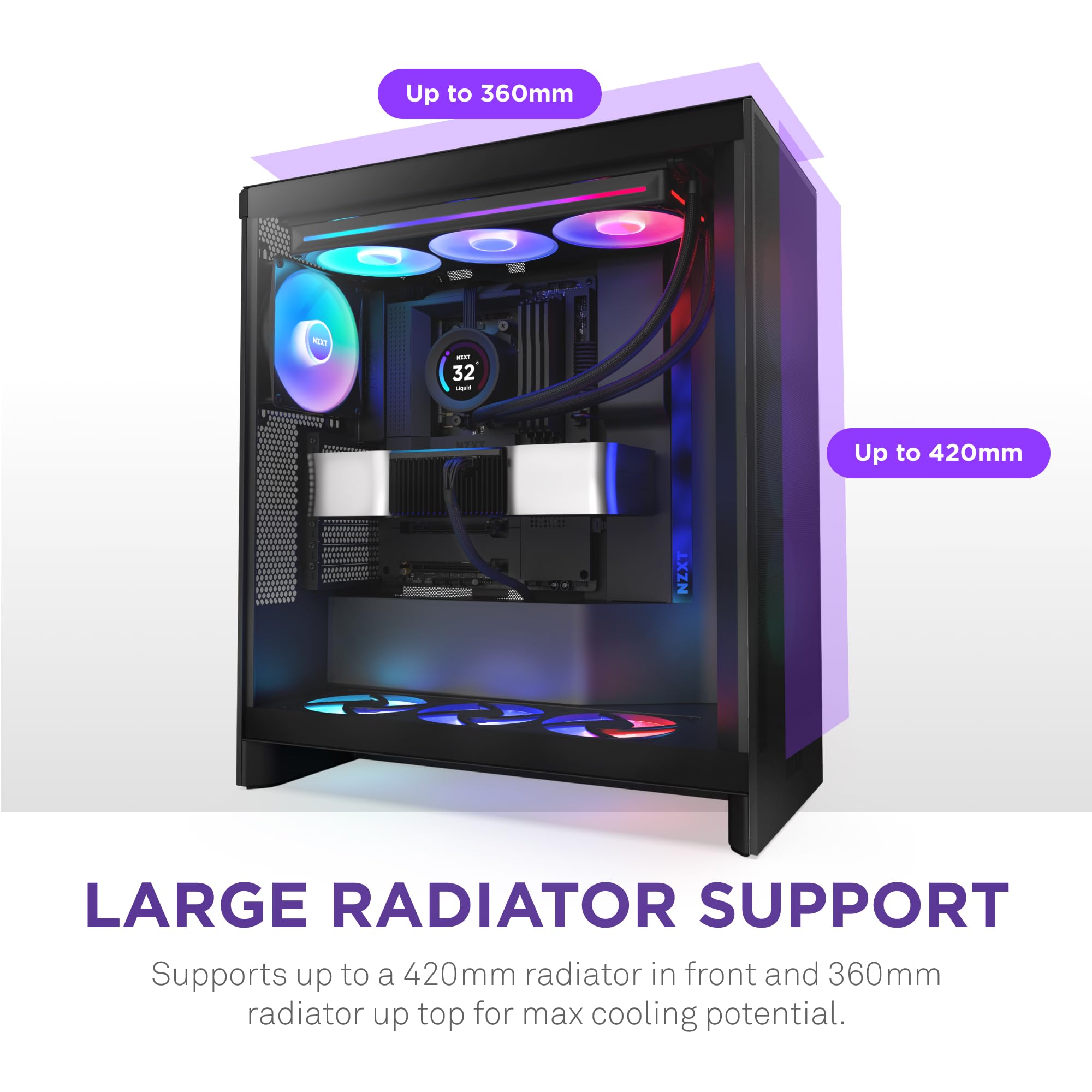 NZXT H7 Flow RGB Mid-Tower ATX PC Case - High Airflow Gaming Case with 360mm RGB Fan, Bottom Fan Support for GPU Cooling, Premium Cable Management (Black) | Perfect for Gaming Rigs, Streaming PCs & High-Performance Builds