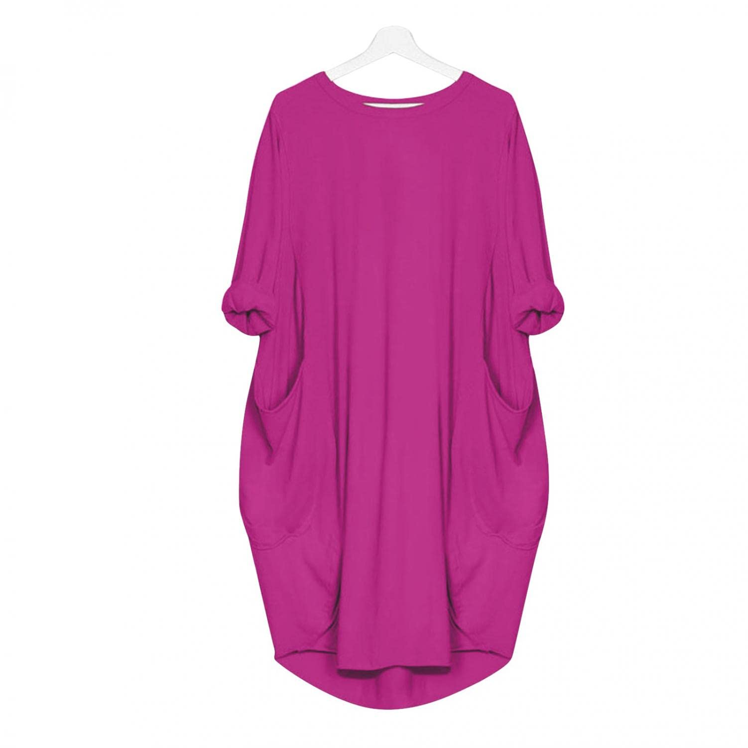 Women's Loose Pocket Tunic Dress - Long Sleeve Midi Dress for Summer & Fall | Oversized Knee-Length T-Shirt Dress for Casual Wear, Office & Date Nights