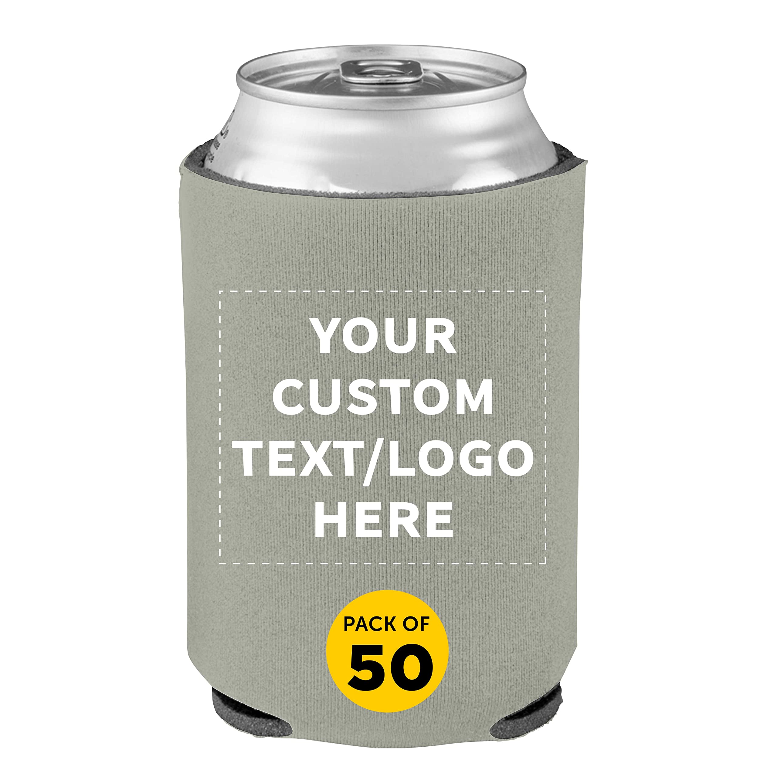 Custom Collapsible Beer Can Coolers 4mm - Set of 50 Bulk Pack - Personalized Insulated Sleeves for Beer, Soda & Beverages - Grey - Perfect for Parties, BBQs, Tailgating & Outdoor Events