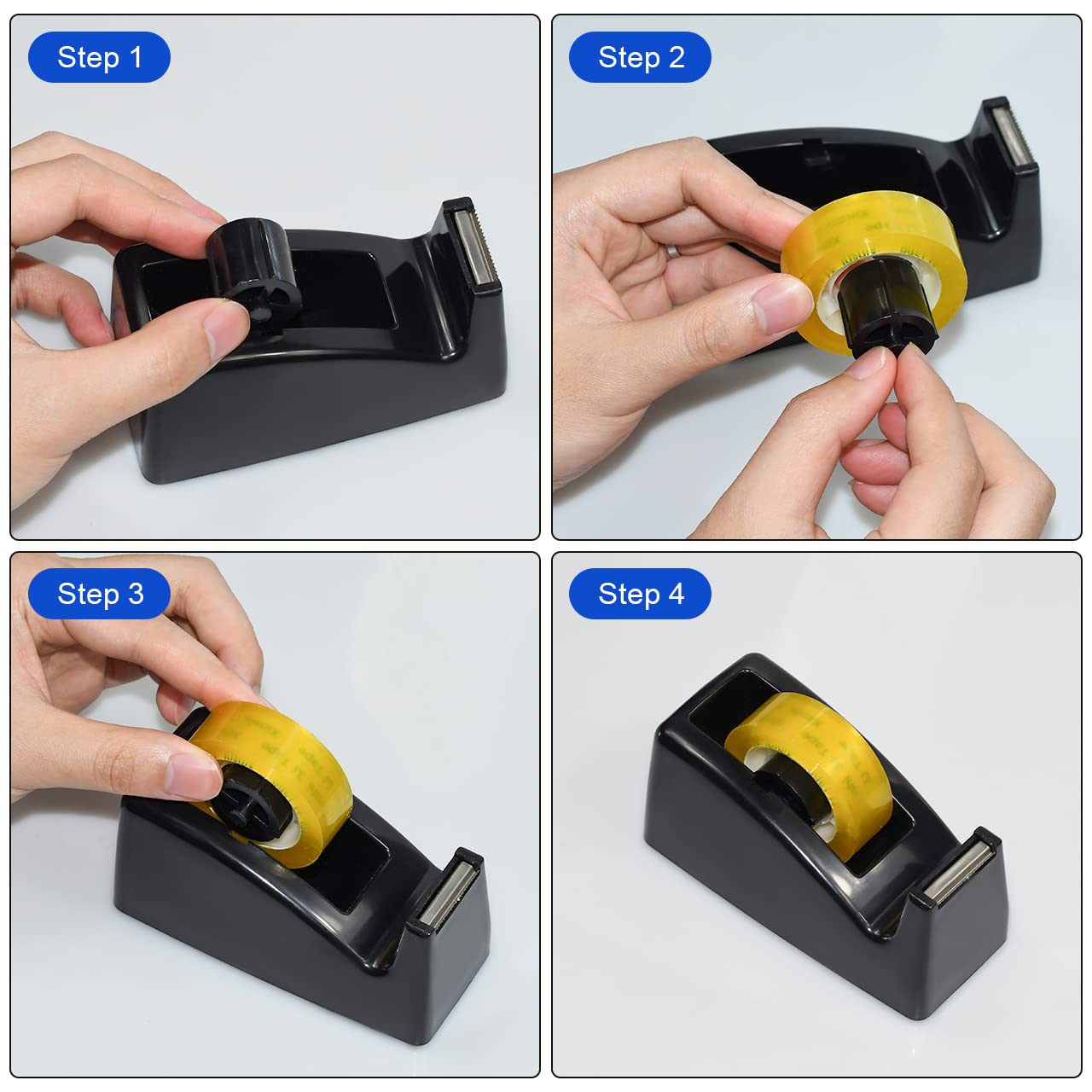 JIKIOU 3-Pack Black Desktop Tape Dispenser with Non-Skid Base & Weighted Design - Office, Home, School Supplies for Wrapping Gifts, Sealing Boxes, Crafting Projects (Tape Not Included)