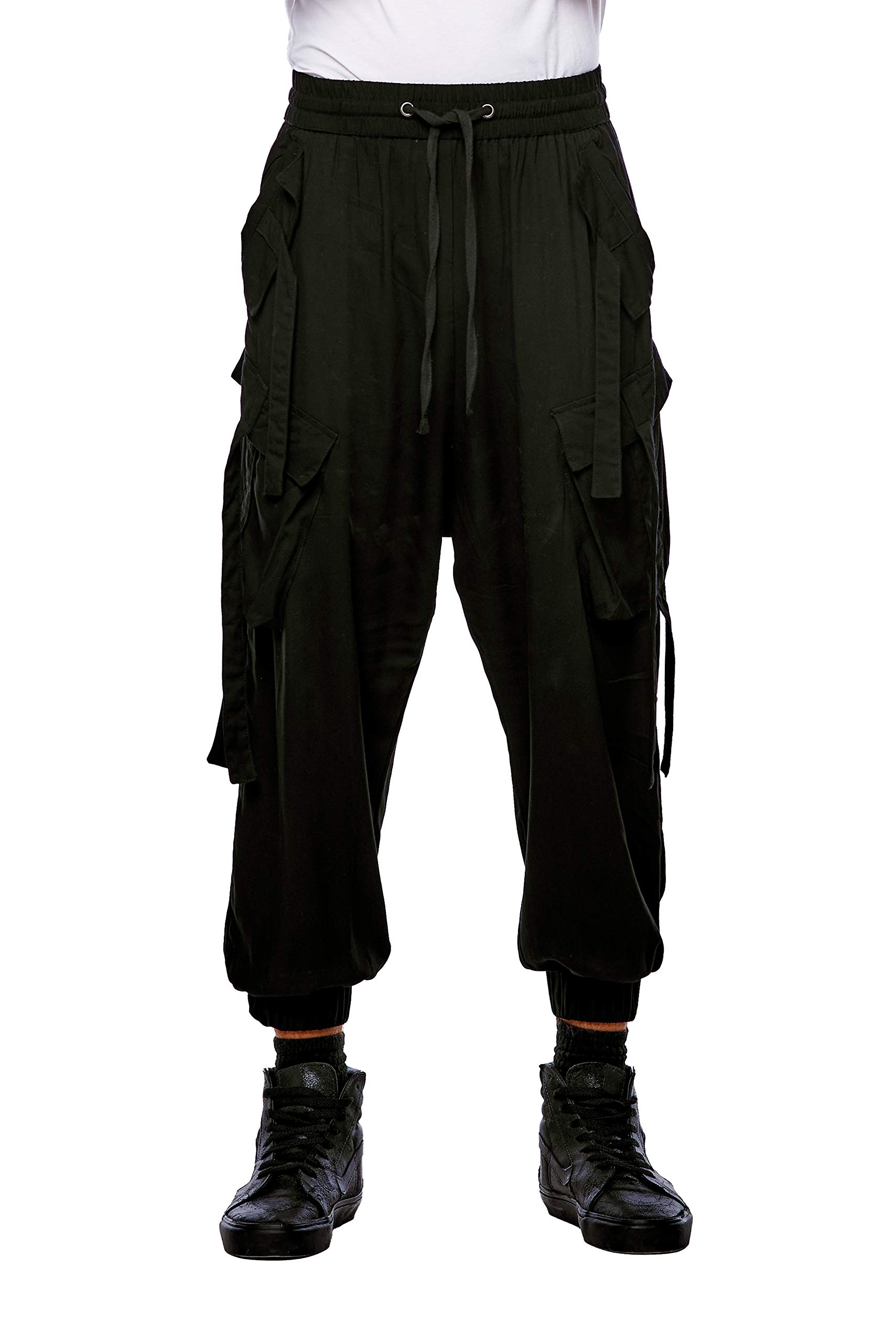 Jonny Cota Studio Cargo Pants for Men & Women - Unisex Black Tactical Pants with Drawstring Waist, Multiple Pockets & Elastic Cuffs | Perfect for Outdoor Activities, Hiking, Workwear & Street Fashion