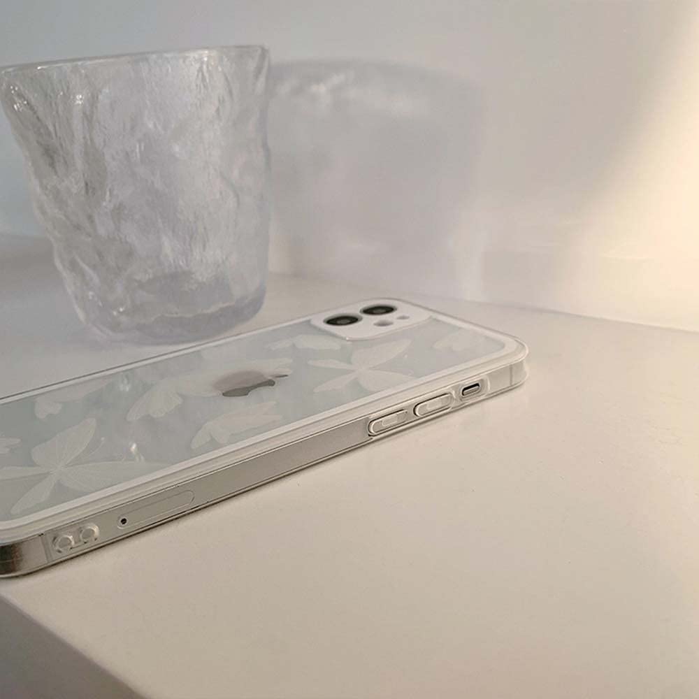 Fycyko iPhone 12 Case - Clear Cute Butterfly Design Slim Soft TPU Protective Cover for Women & Girls | Perfect for Everyday Use, Work & School (White)